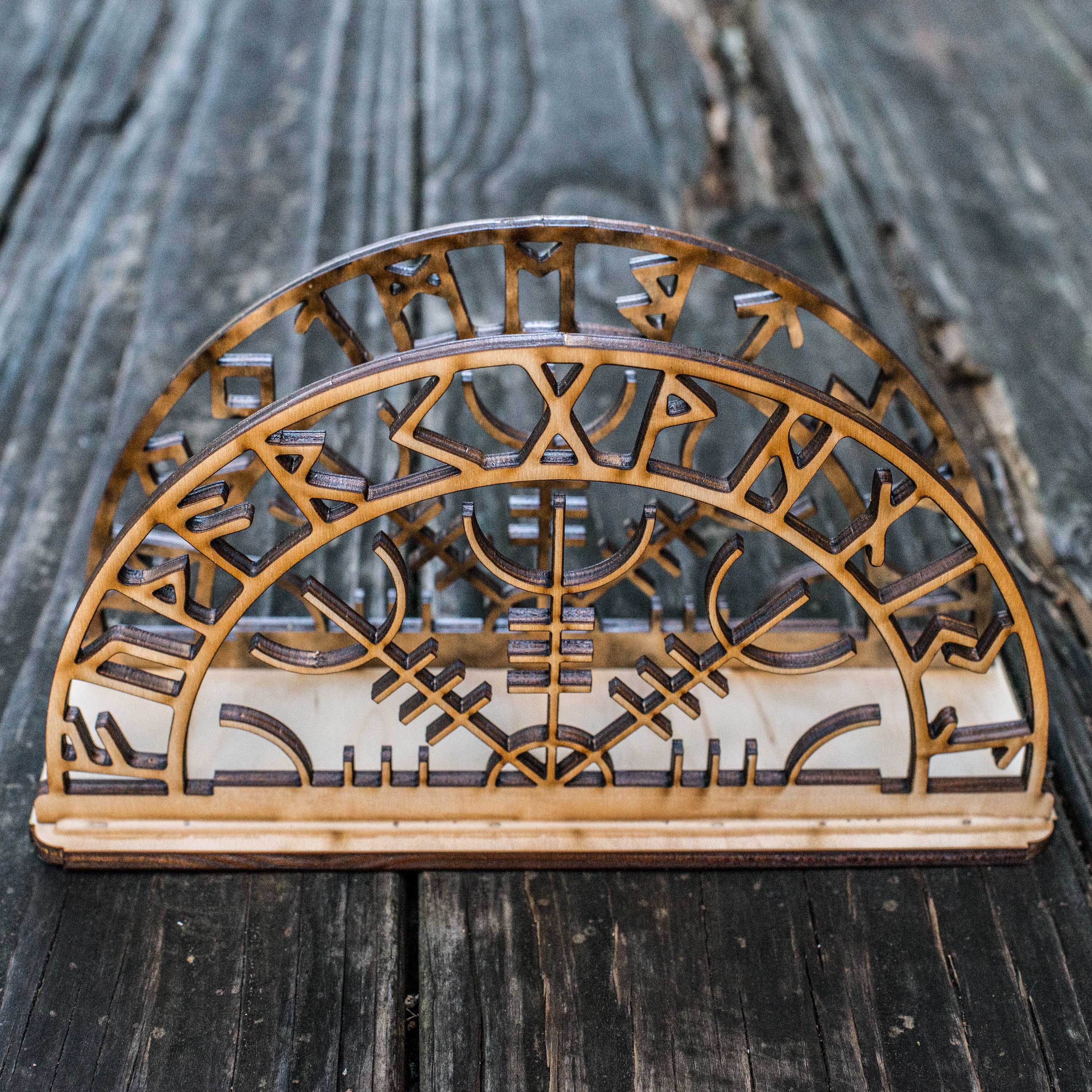 Napkin Holder - Aegishjalmur - Raw Wood Viking Craft