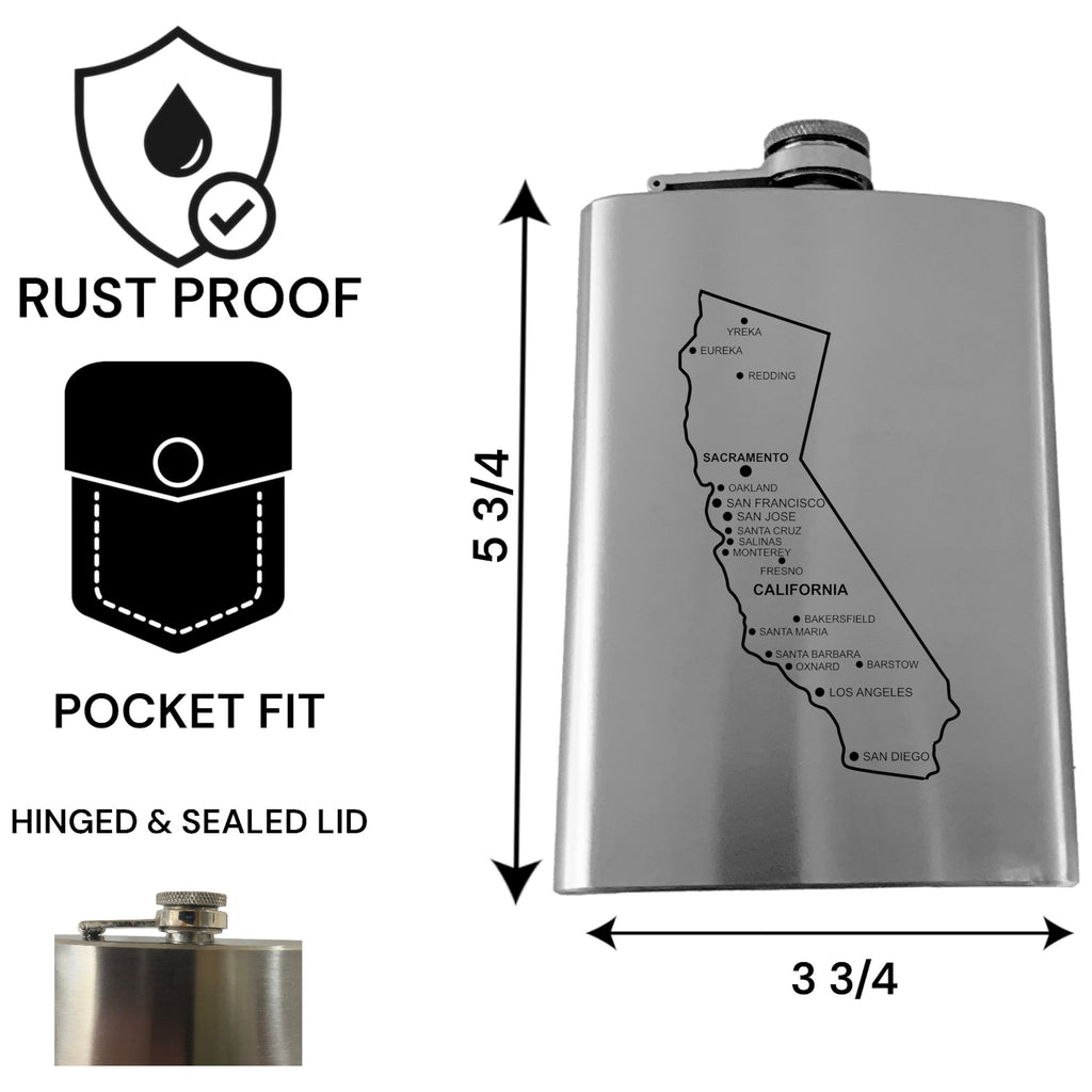 8oz Flask - California with Cities