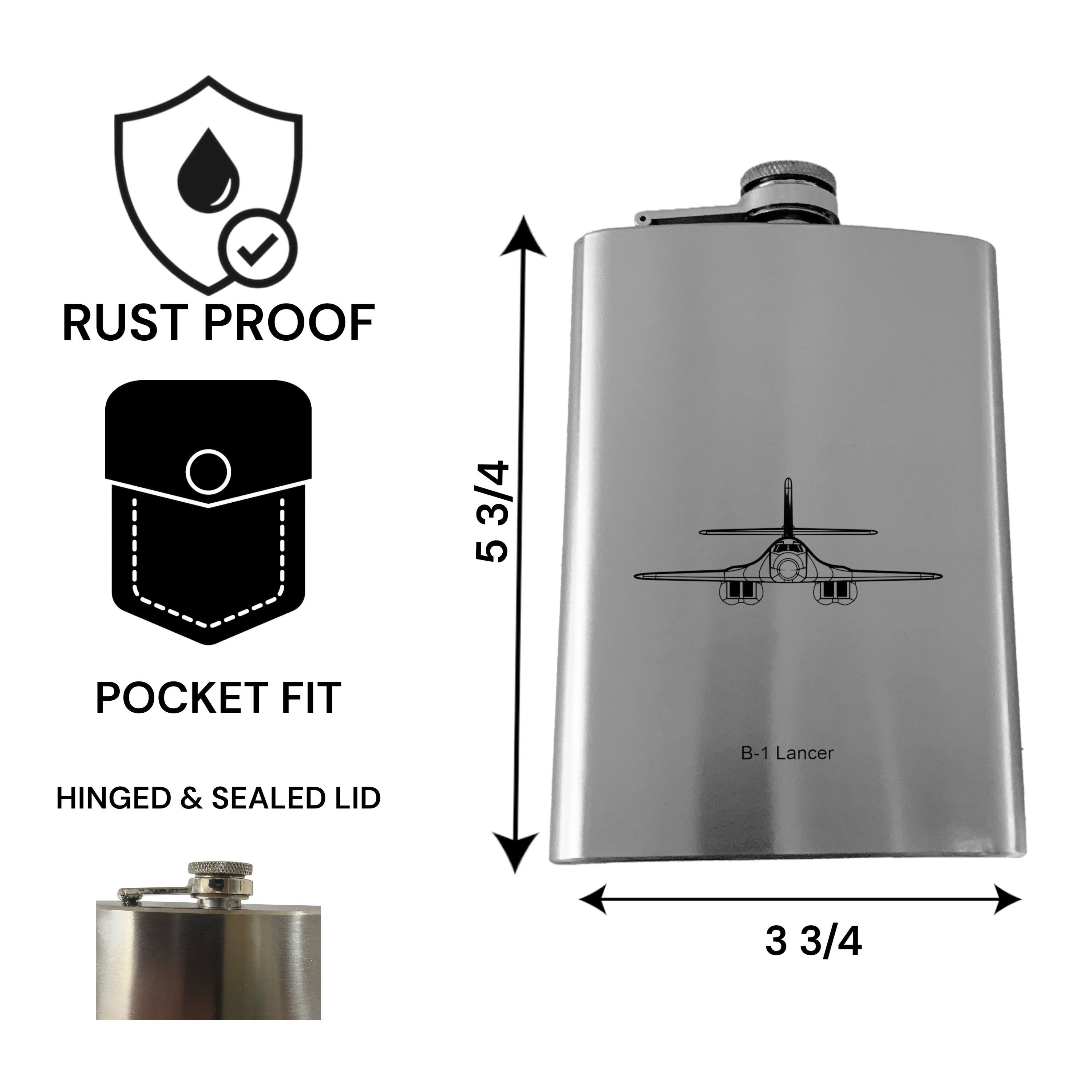8oz - B-1 Lancer Bomber Plane - Stainless Steel