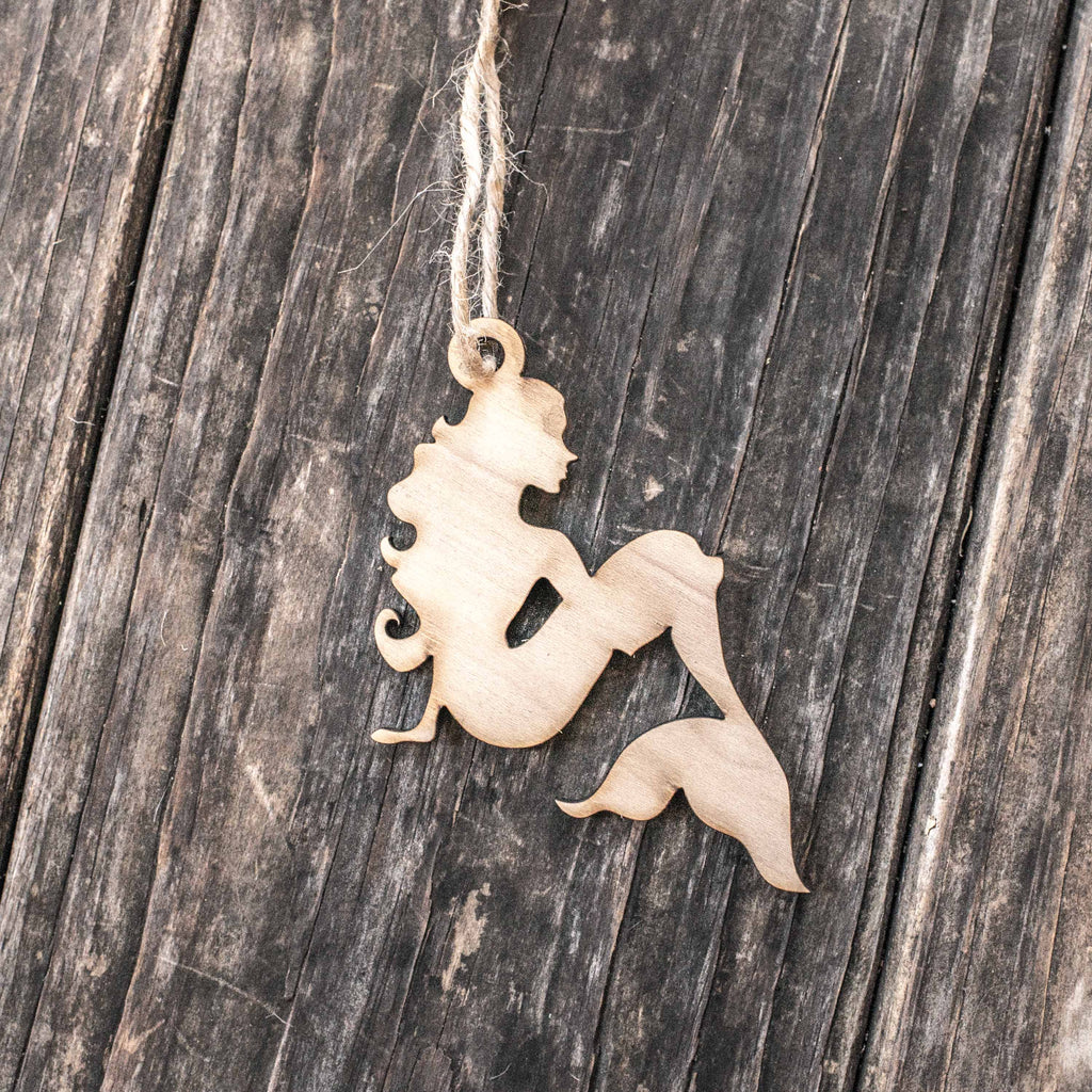 Ornament - Mermaid - Raw Wood 3x3in