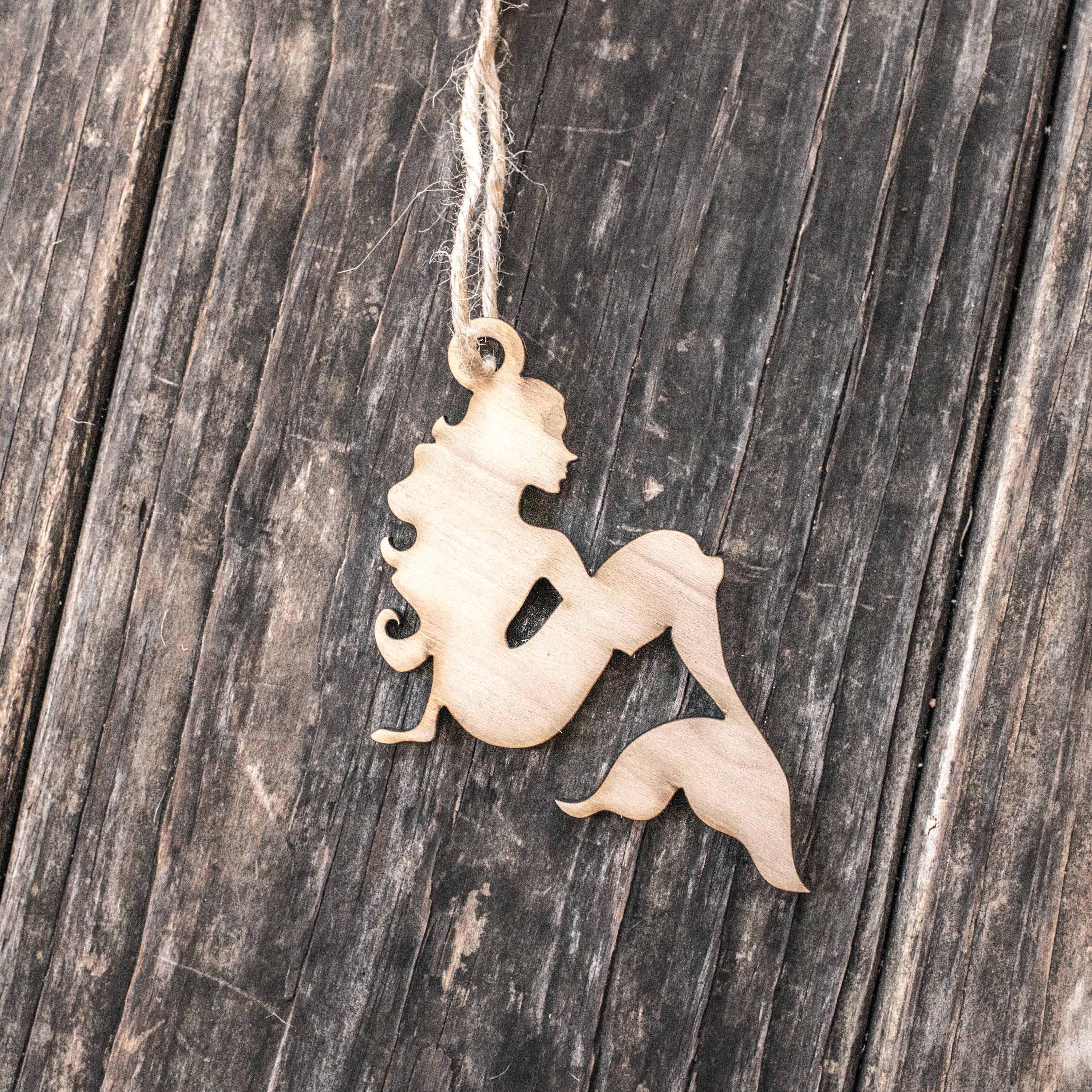 Ornament - Mermaid - Raw Wood 3x3in