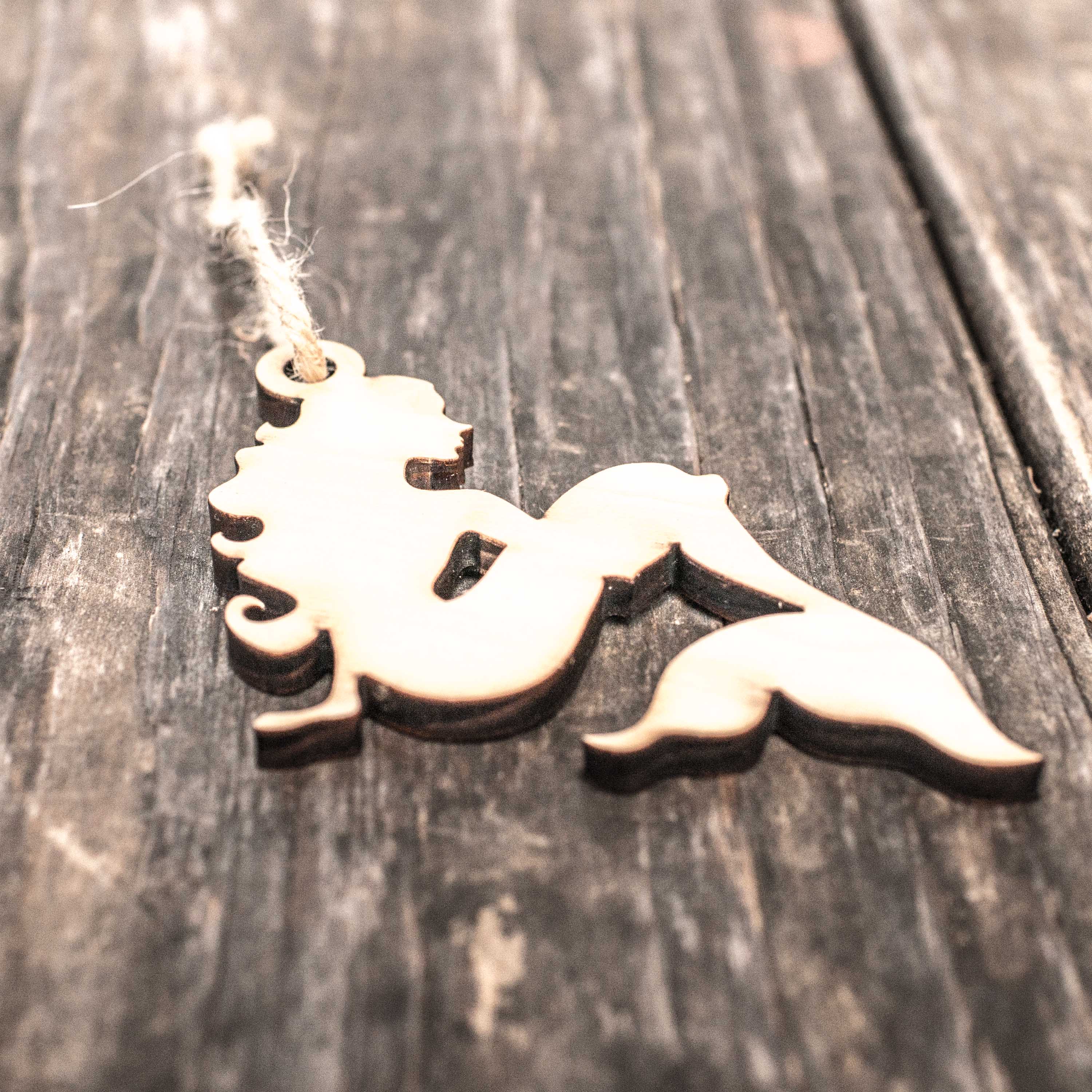 Ornament - Mermaid - Raw Wood 3x3in