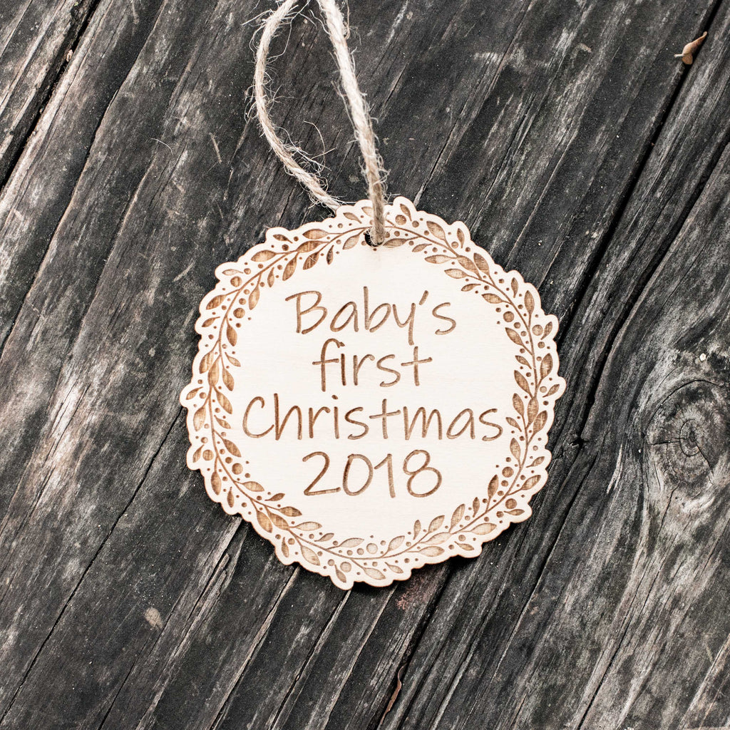 Personalized Baby's First Christmas with your year - Maple Ornament