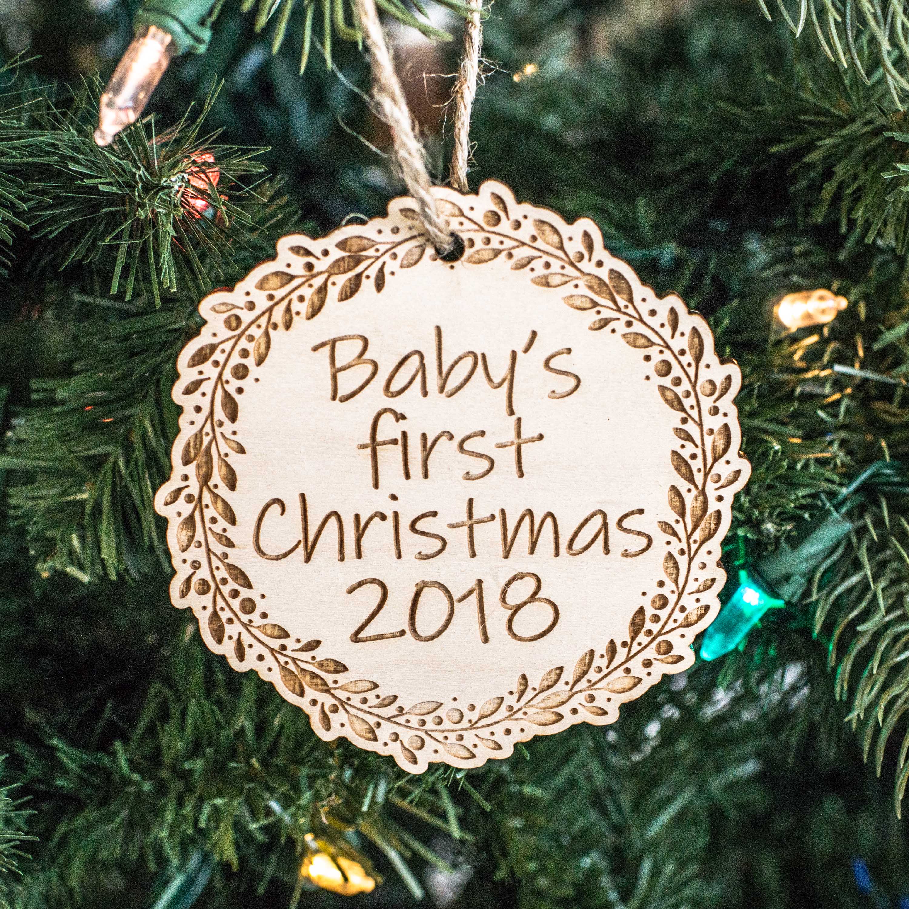 Personalized Baby's First Christmas with your year - Maple Ornament