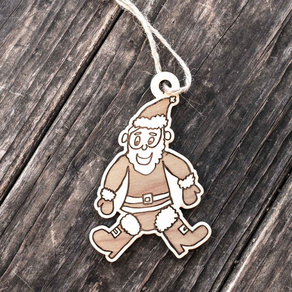 Ornament - Cartoon Santa - Raw Wood 4x3n