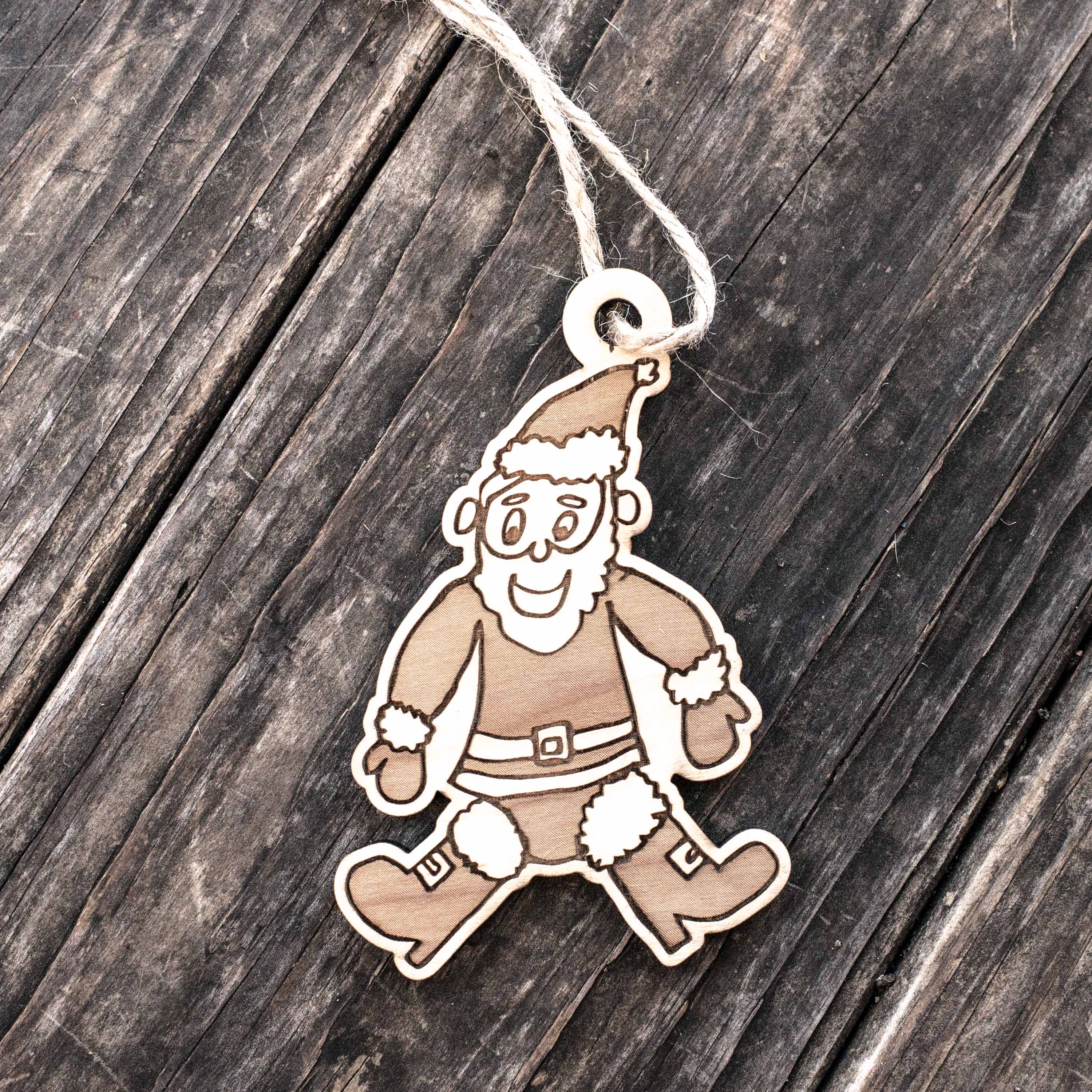 Ornament - Cartoon Santa - Raw Wood 4x3n