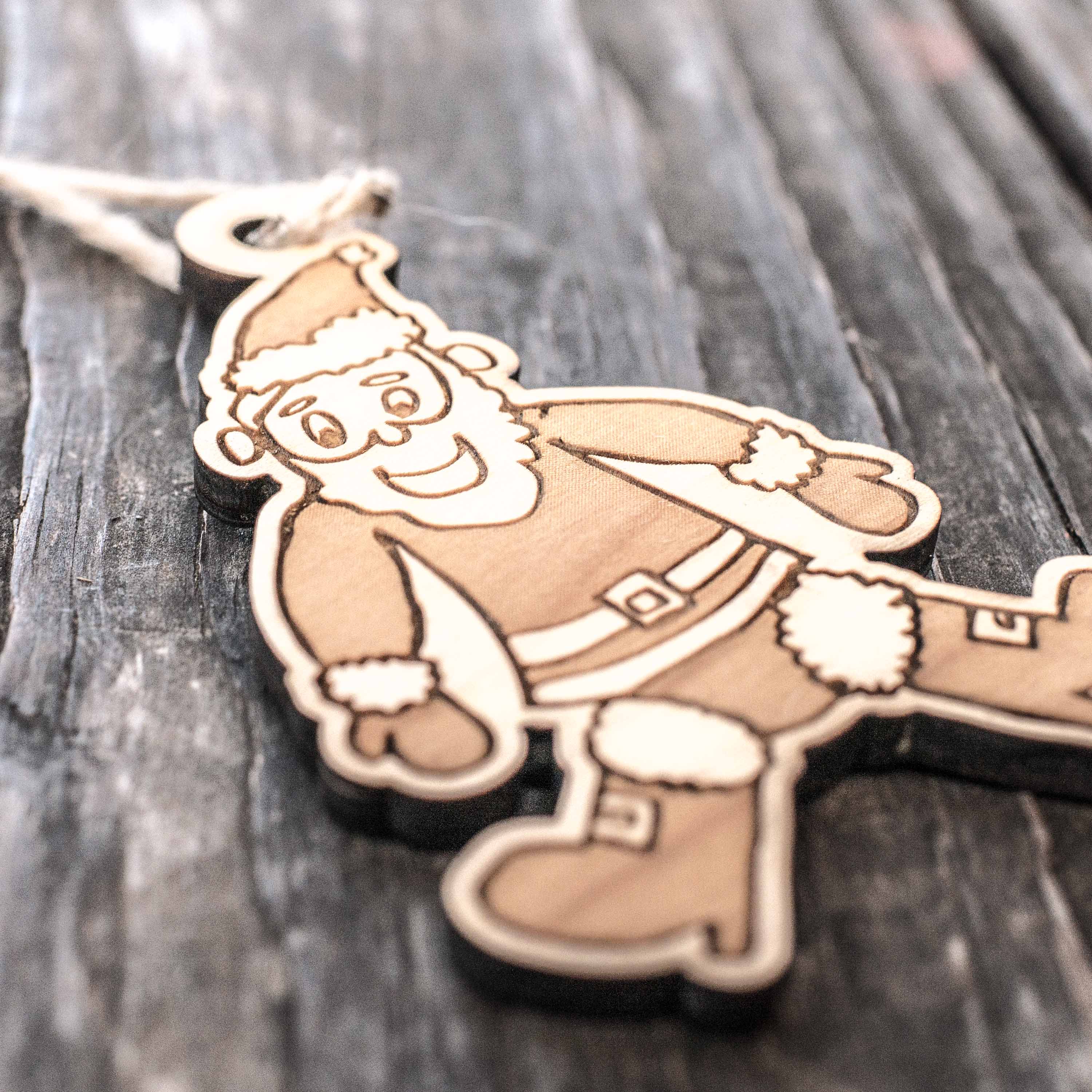 Ornament - Cartoon Santa - Raw Wood 4x3n