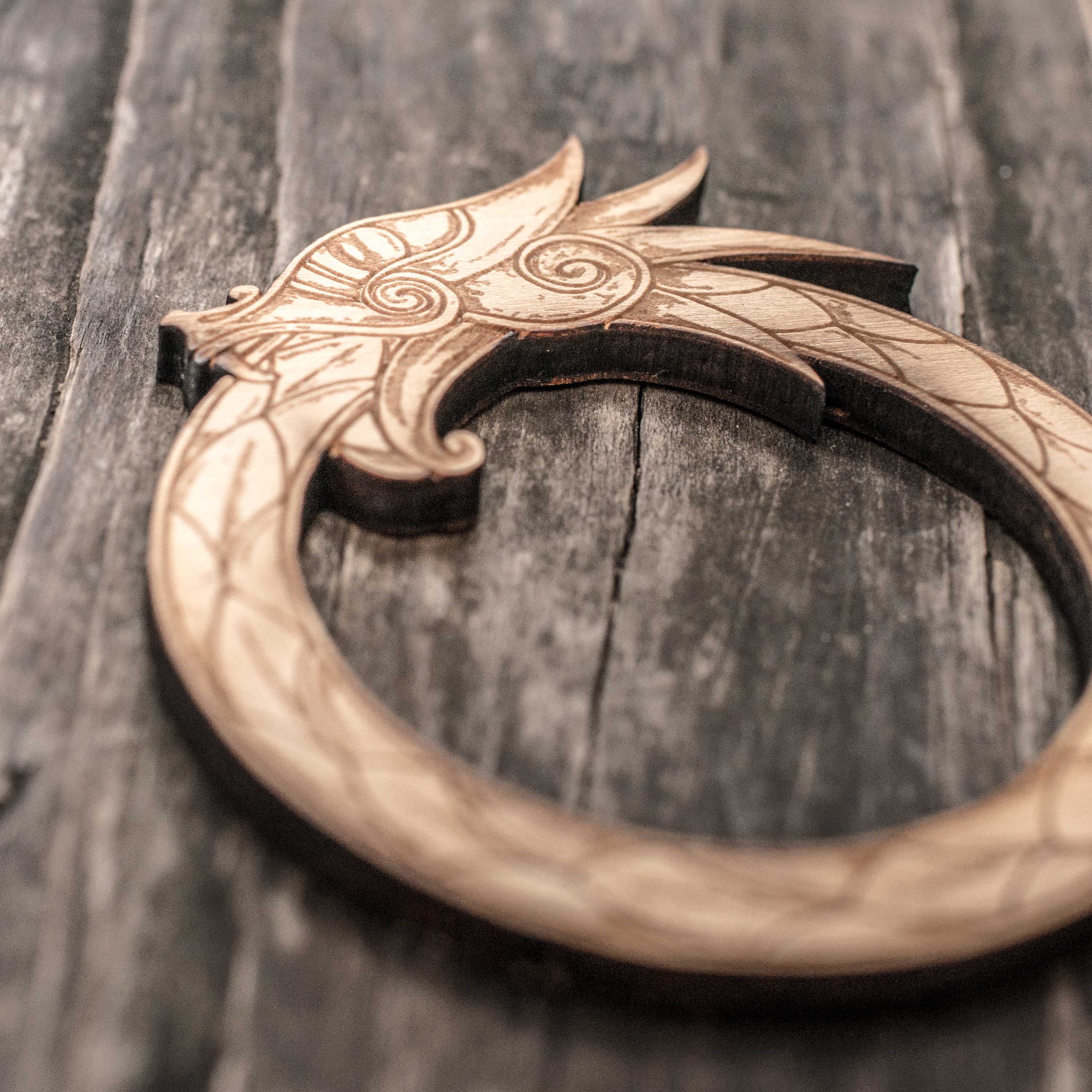 Ornament - Celtic Dragon - Raw Wood 3x4in