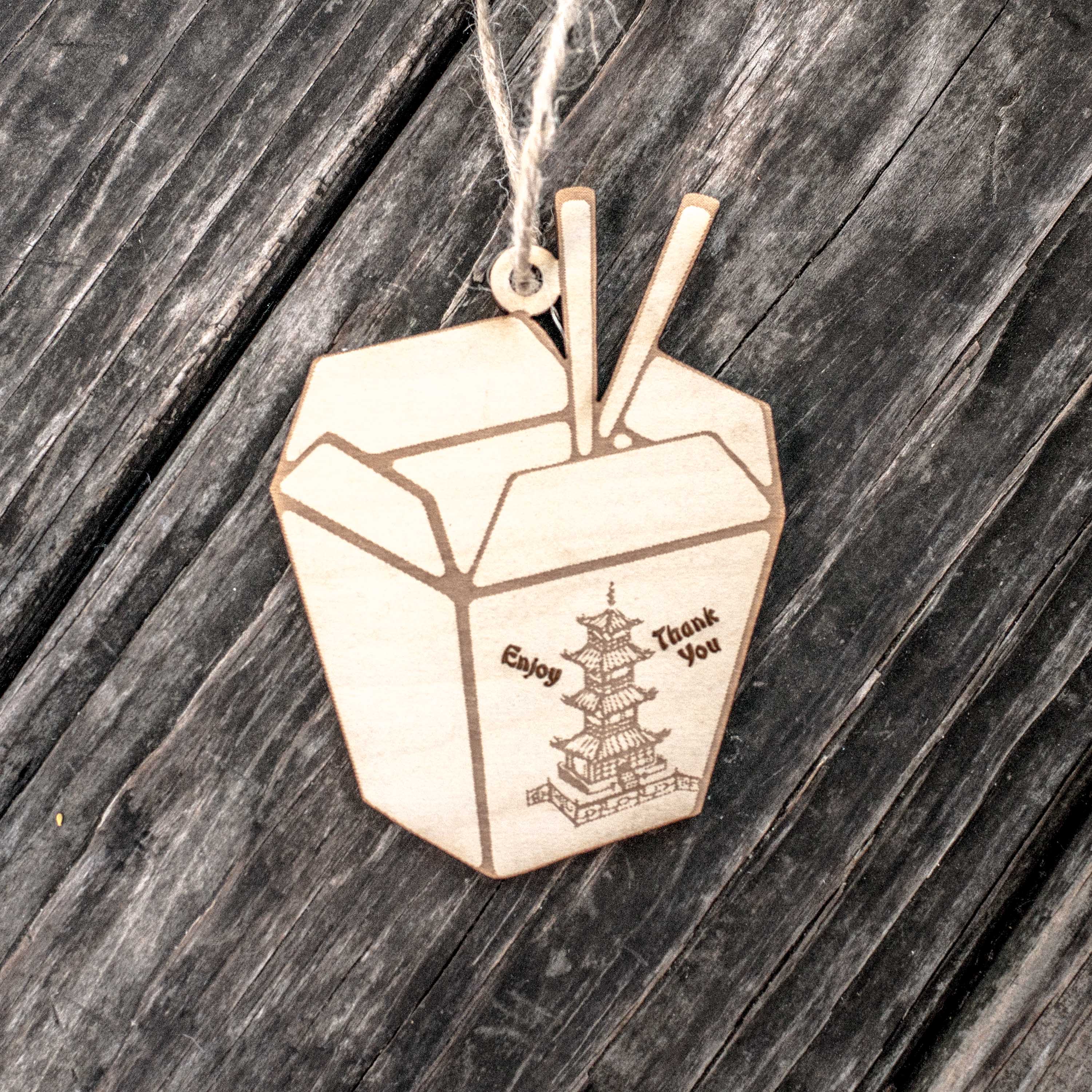 Ornament - Chinese Take-Out - Raw Wood 3x4in