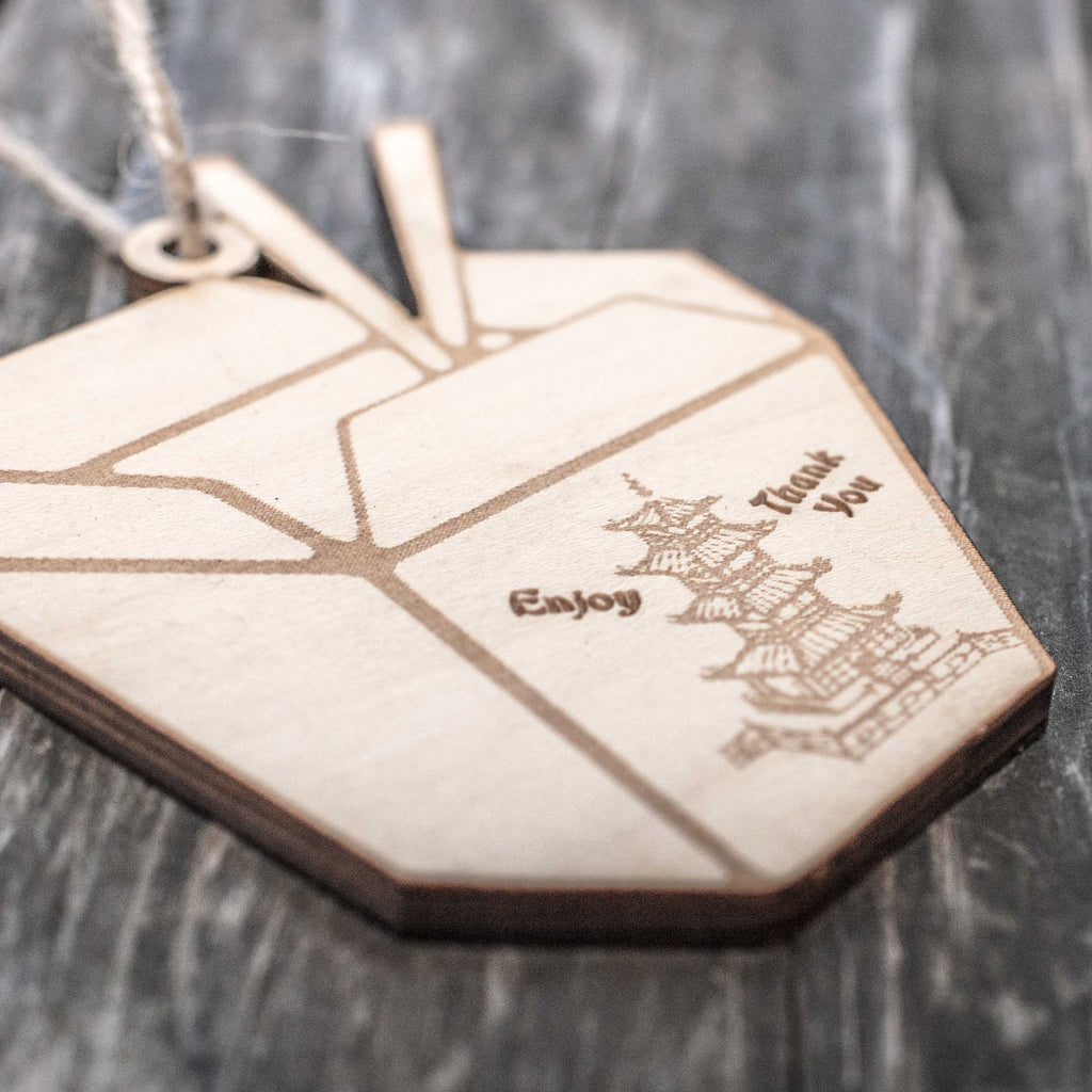 Ornament - Chinese Take-Out - Raw Wood 3x4in