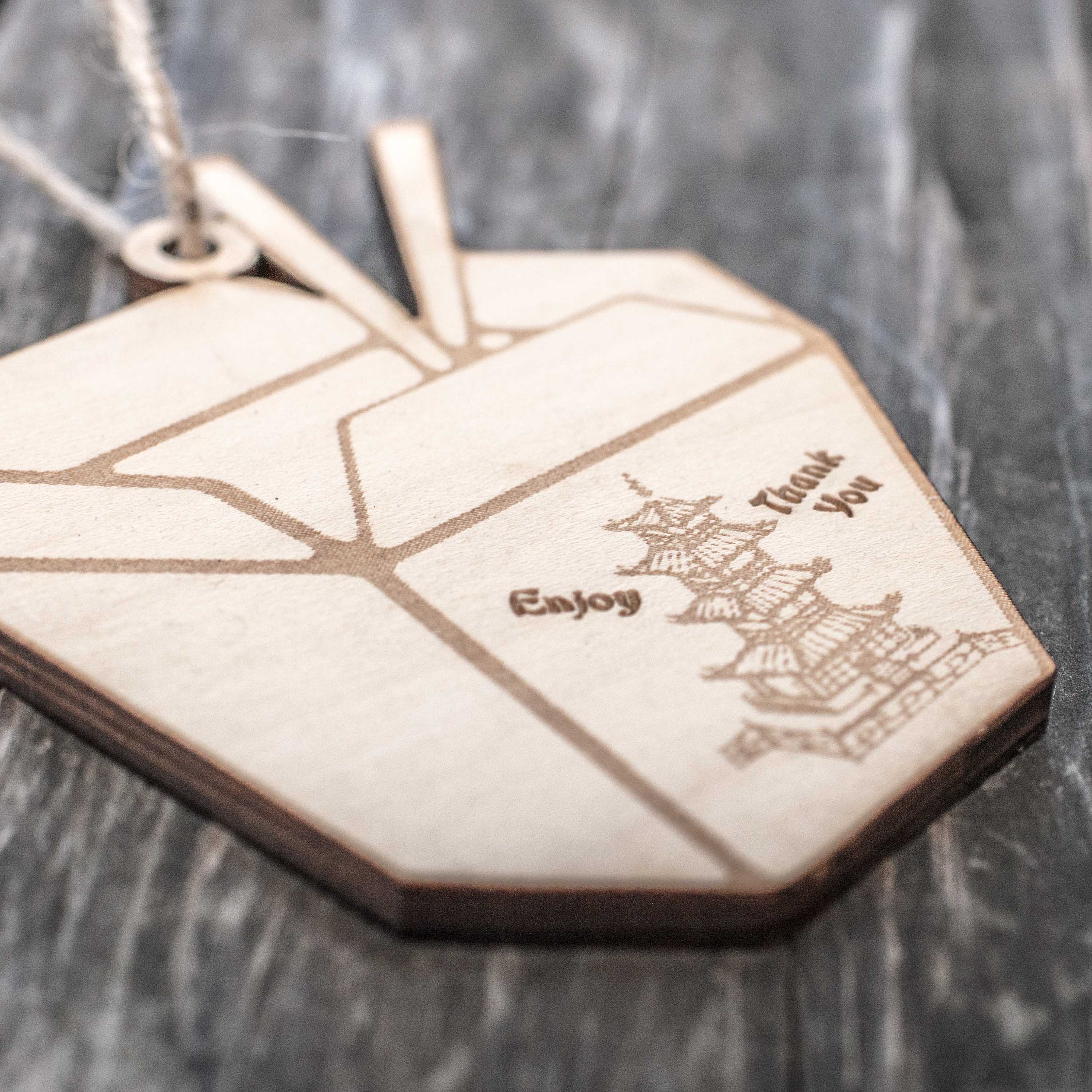 Ornament - Chinese Take-Out - Raw Wood 3x4in