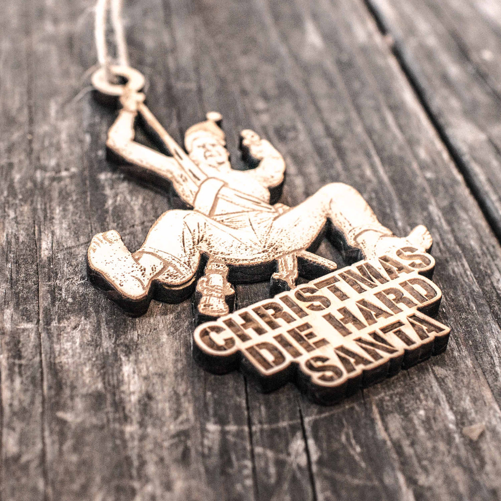 Ornament - Christmas Die Hard Santa - Raw Wood 4x3in