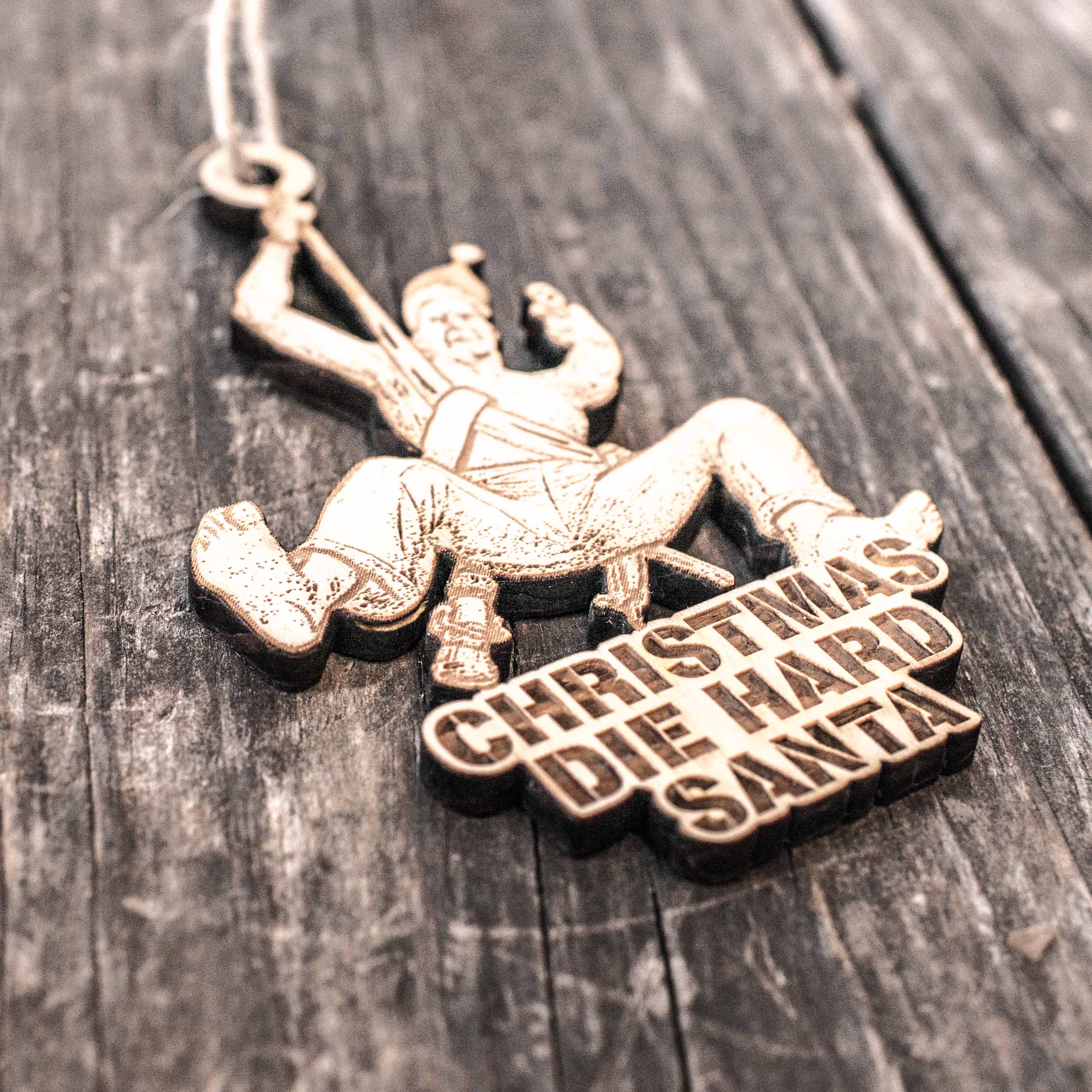 Ornament - Christmas Die Hard Santa - Raw Wood 4x3in