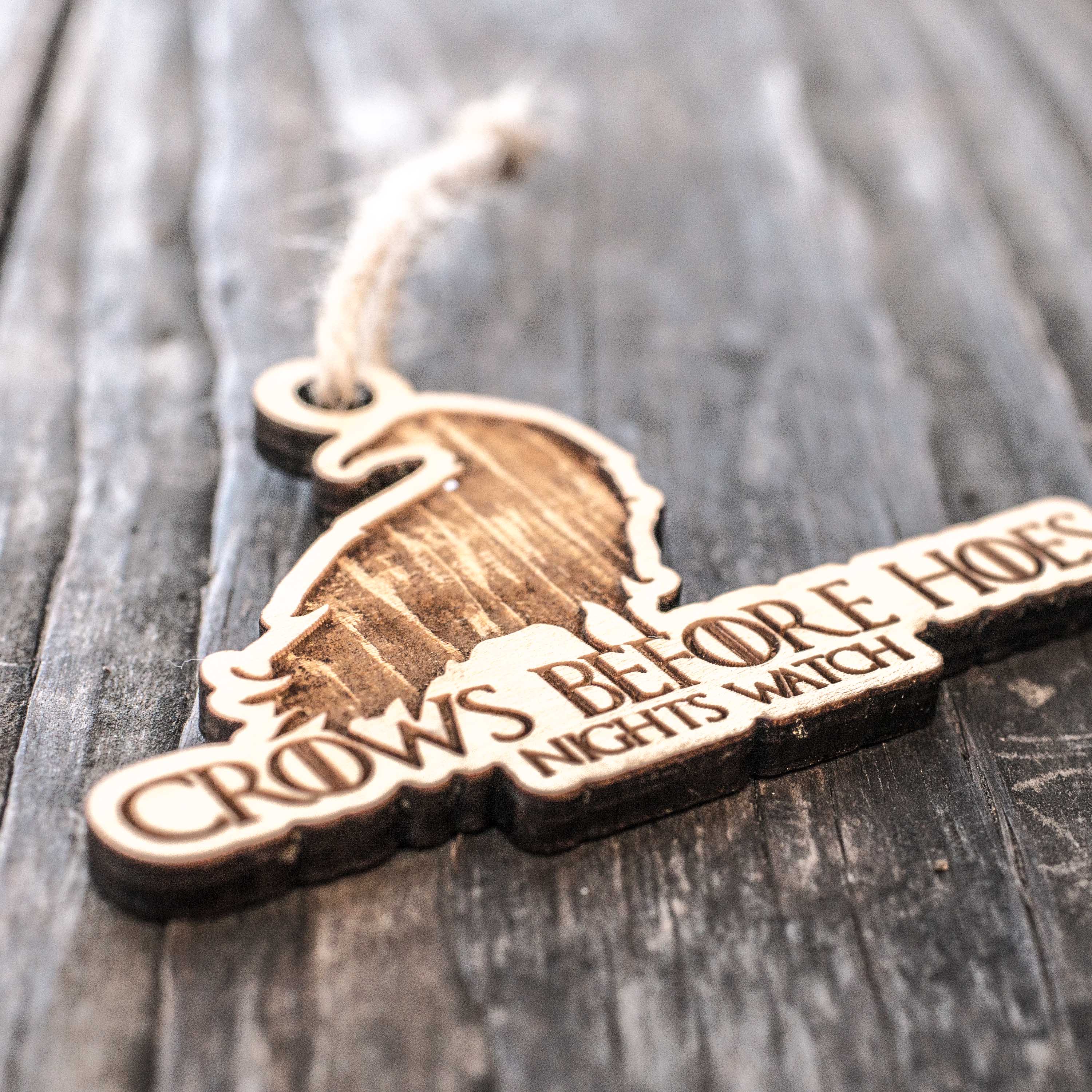 Ornament - Crows Before Hoes - Raw Wood 3x2in