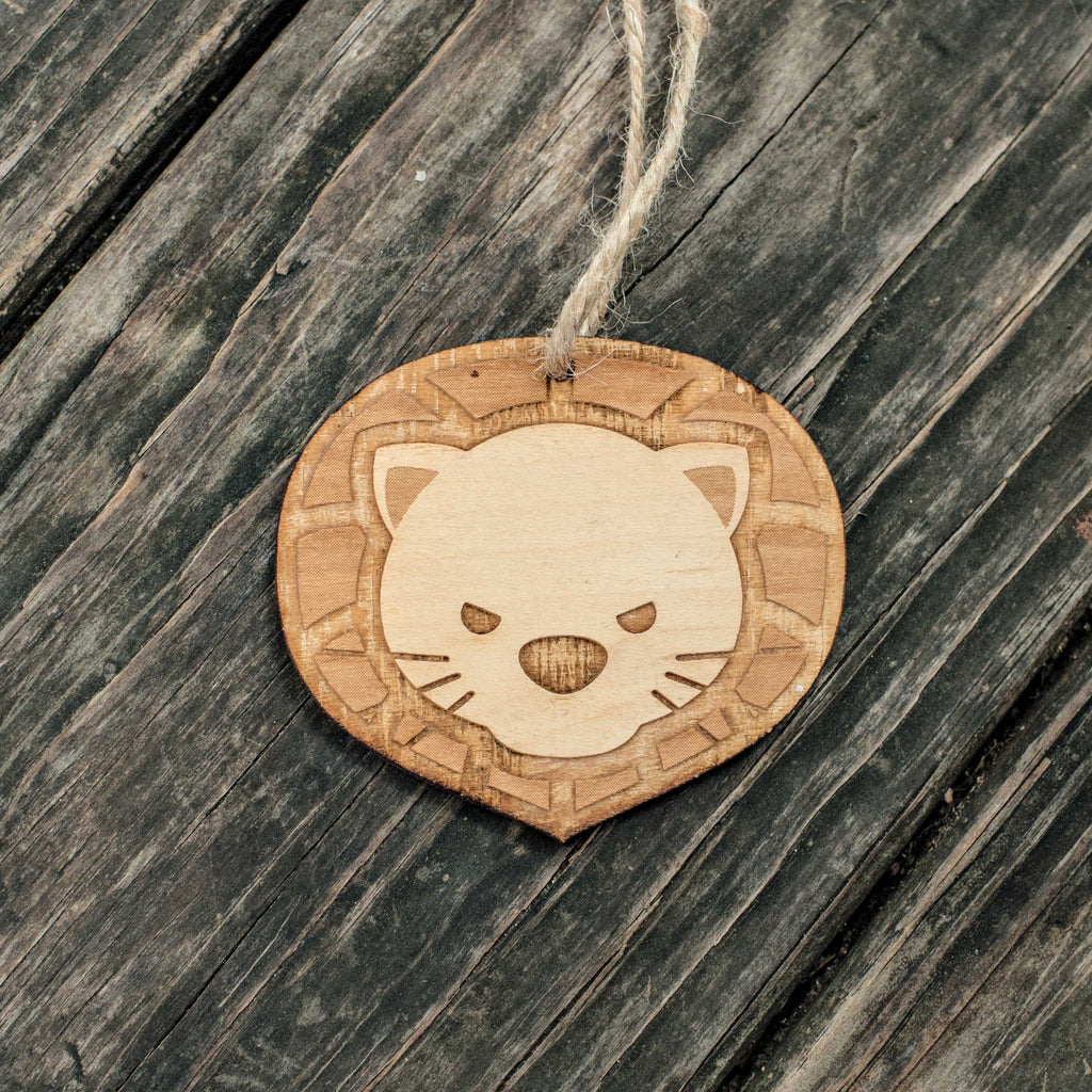 Ornament - Cute Lion - Raw Wood 3x2in
