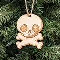 Ornament - Cute Skull and Crossbones - Raw Wood 3x2in