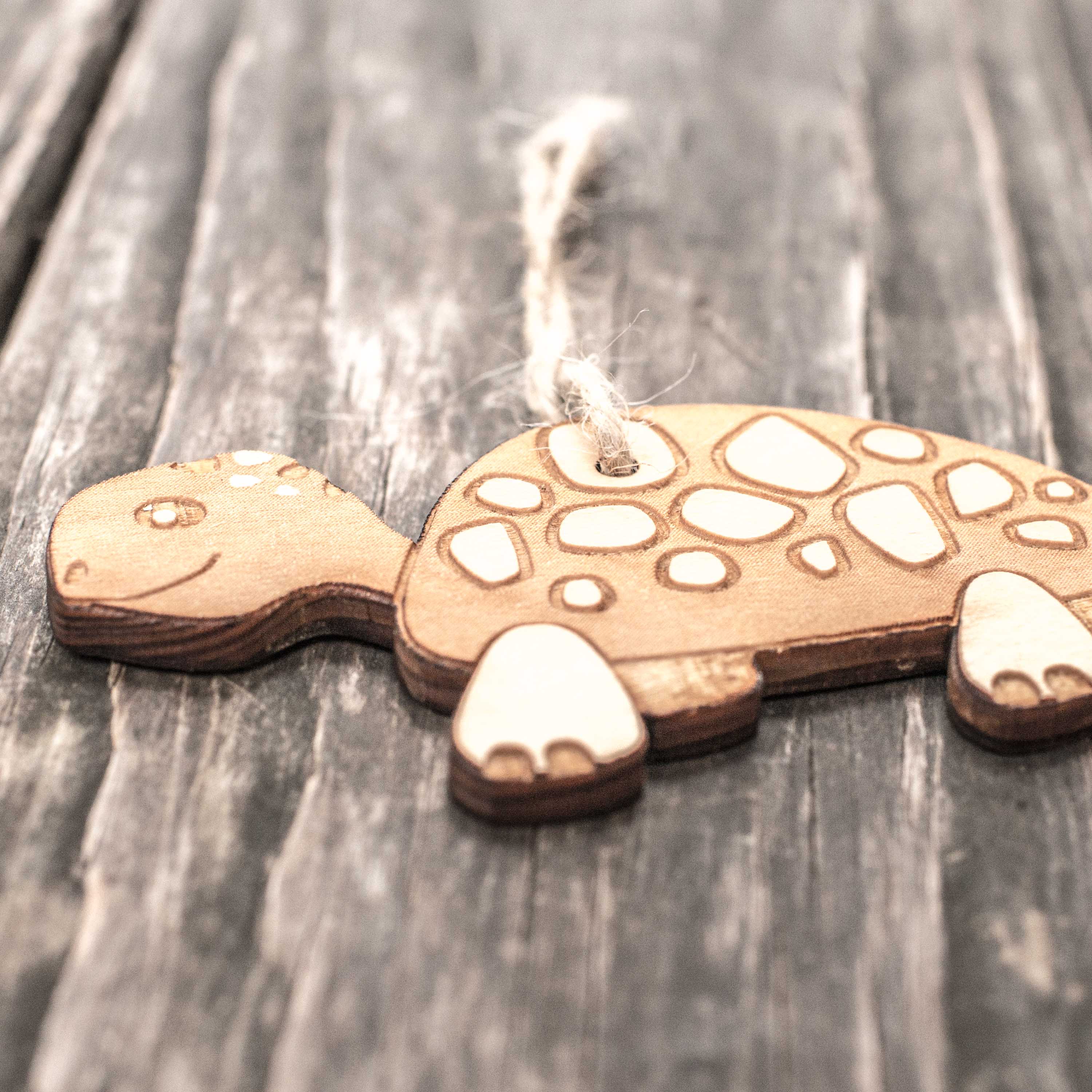 Ornament - Cute Turtle - Raw Wood 4x2in