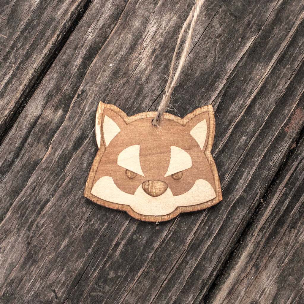 Ornament - Cute Wolf - Raw Wood 3x2in