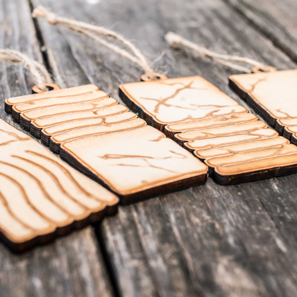 Ornament - Elemental Stones - Set of 4 - Raw Wood 2x4in