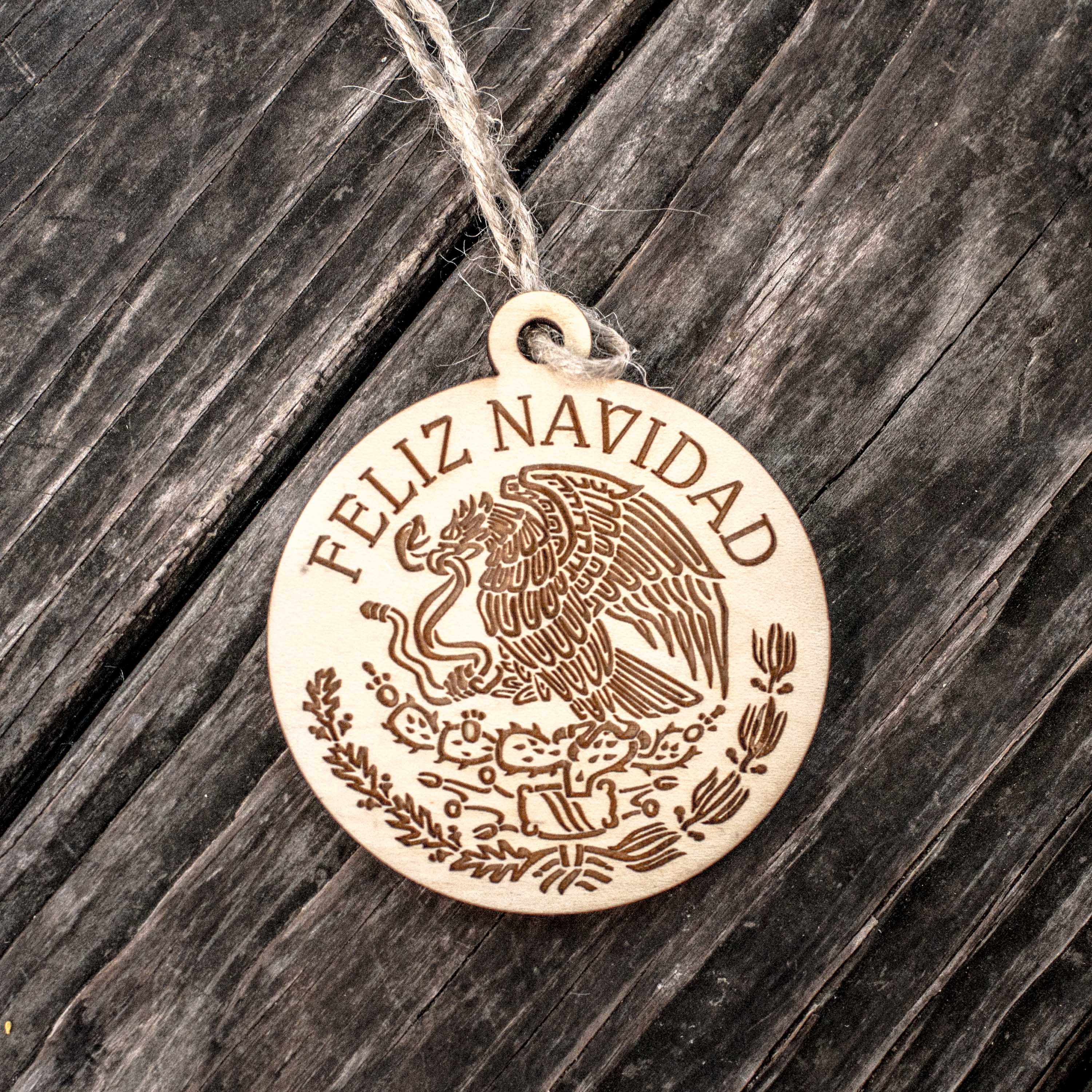 Ornament - Feliz Navidad - Raw Wood 3x3in