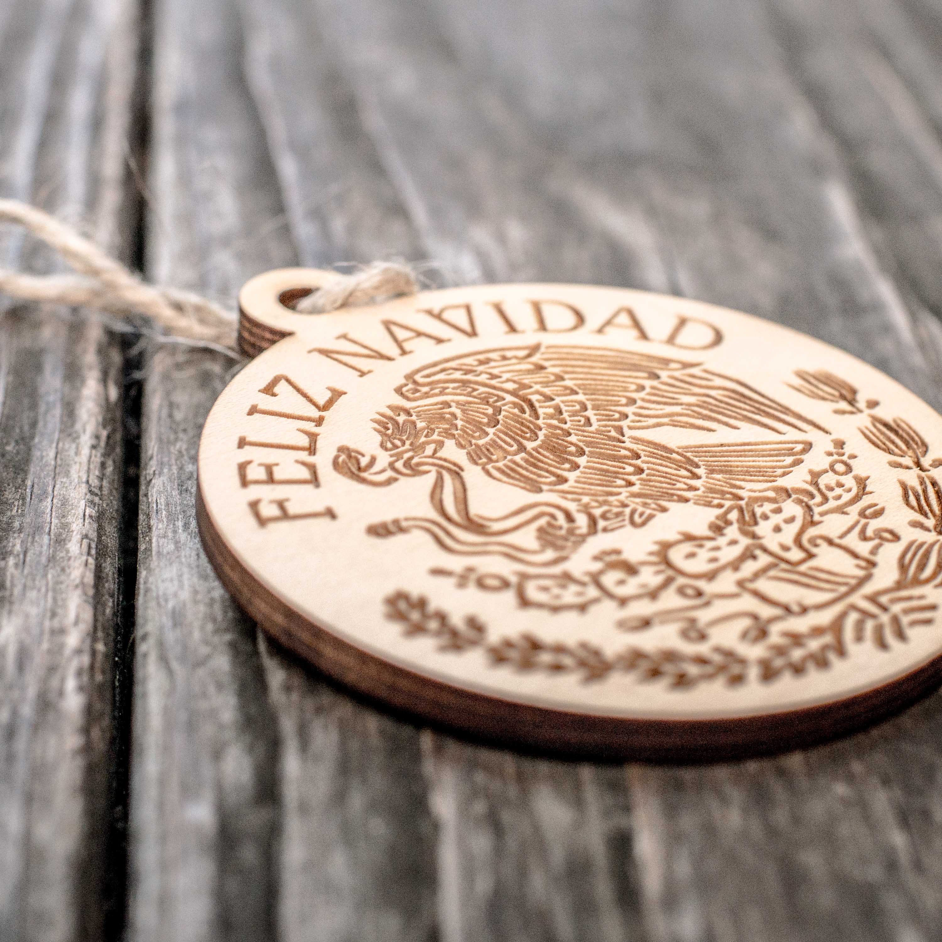 Ornament - Feliz Navidad - Raw Wood 3x3in
