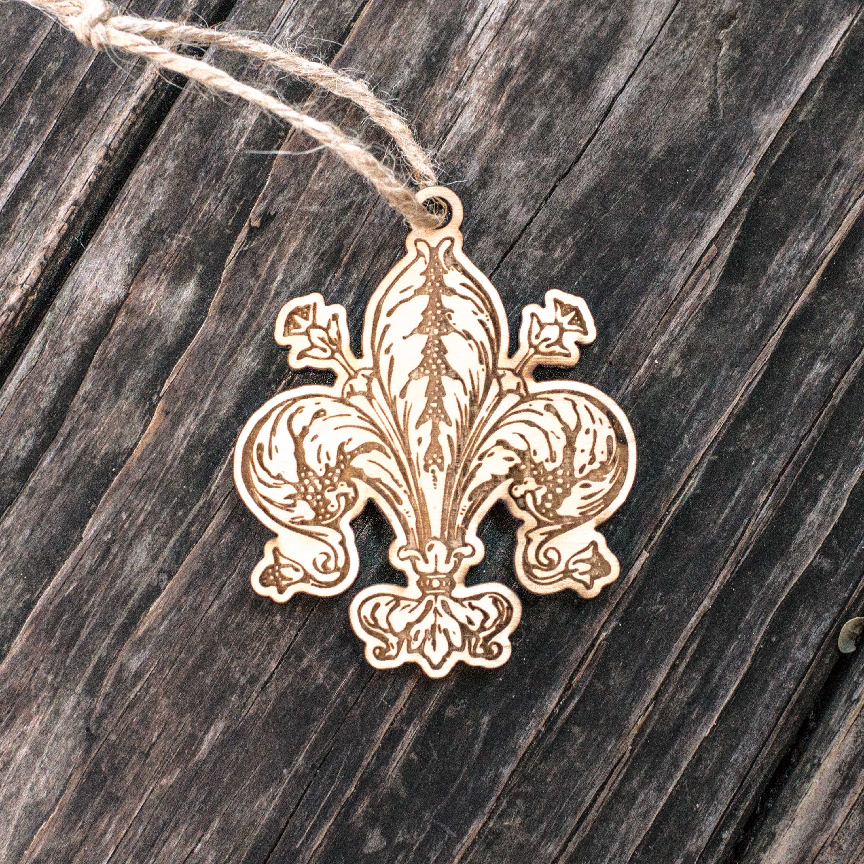 Ornament - Fleur de Lys - Raw Wood 3x3in