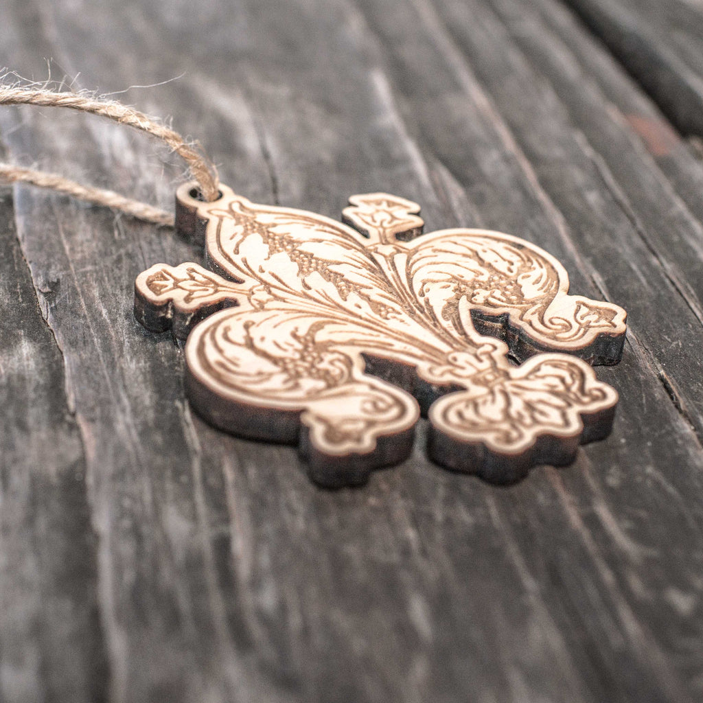 Ornament - Fleur de Lys - Raw Wood 3x3in