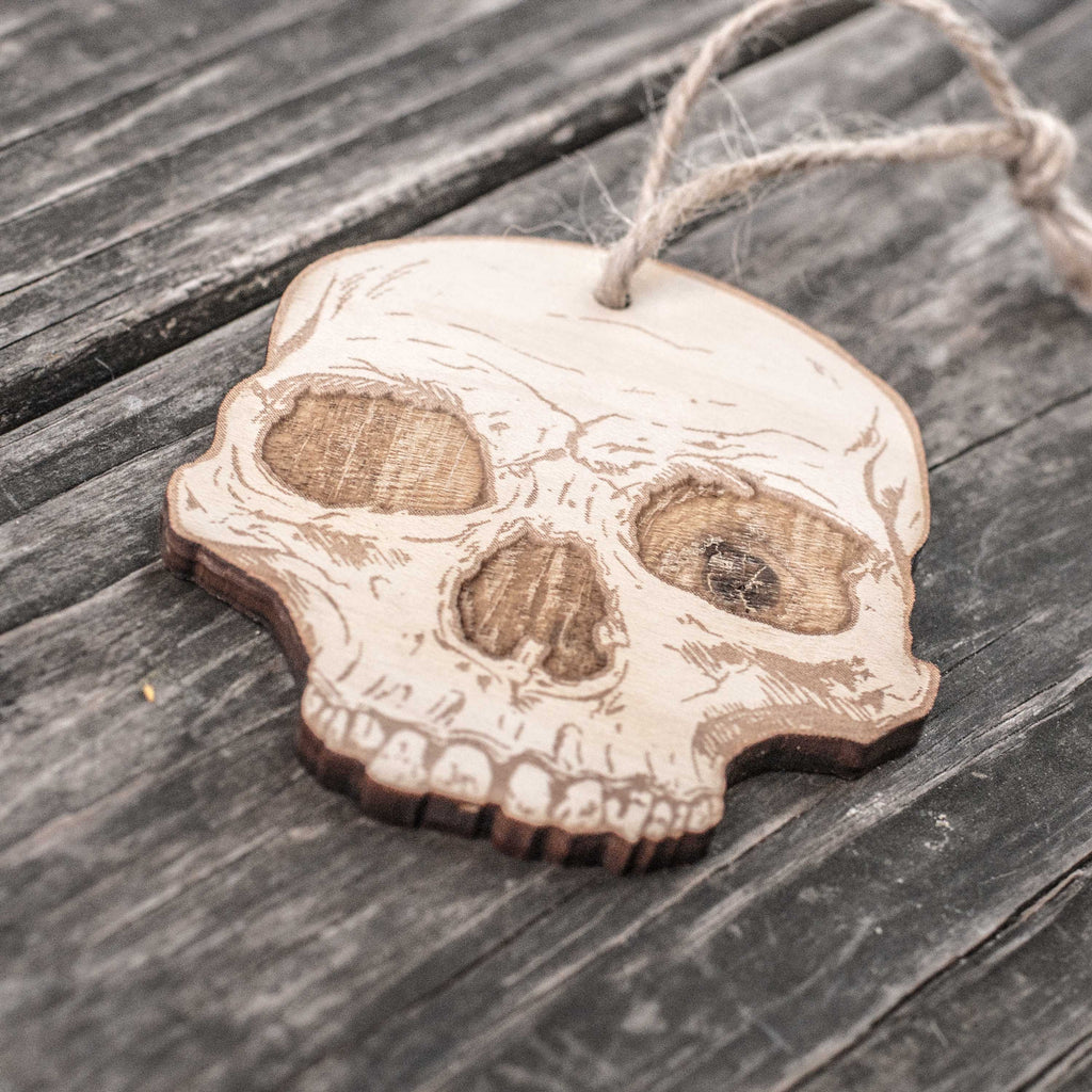 Ornament - Half Skull - Raw Wood 3x3in