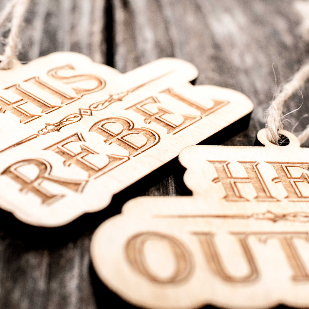Ornament - His Rebel - Her Outlaw - Set Raw Wood 2x4in