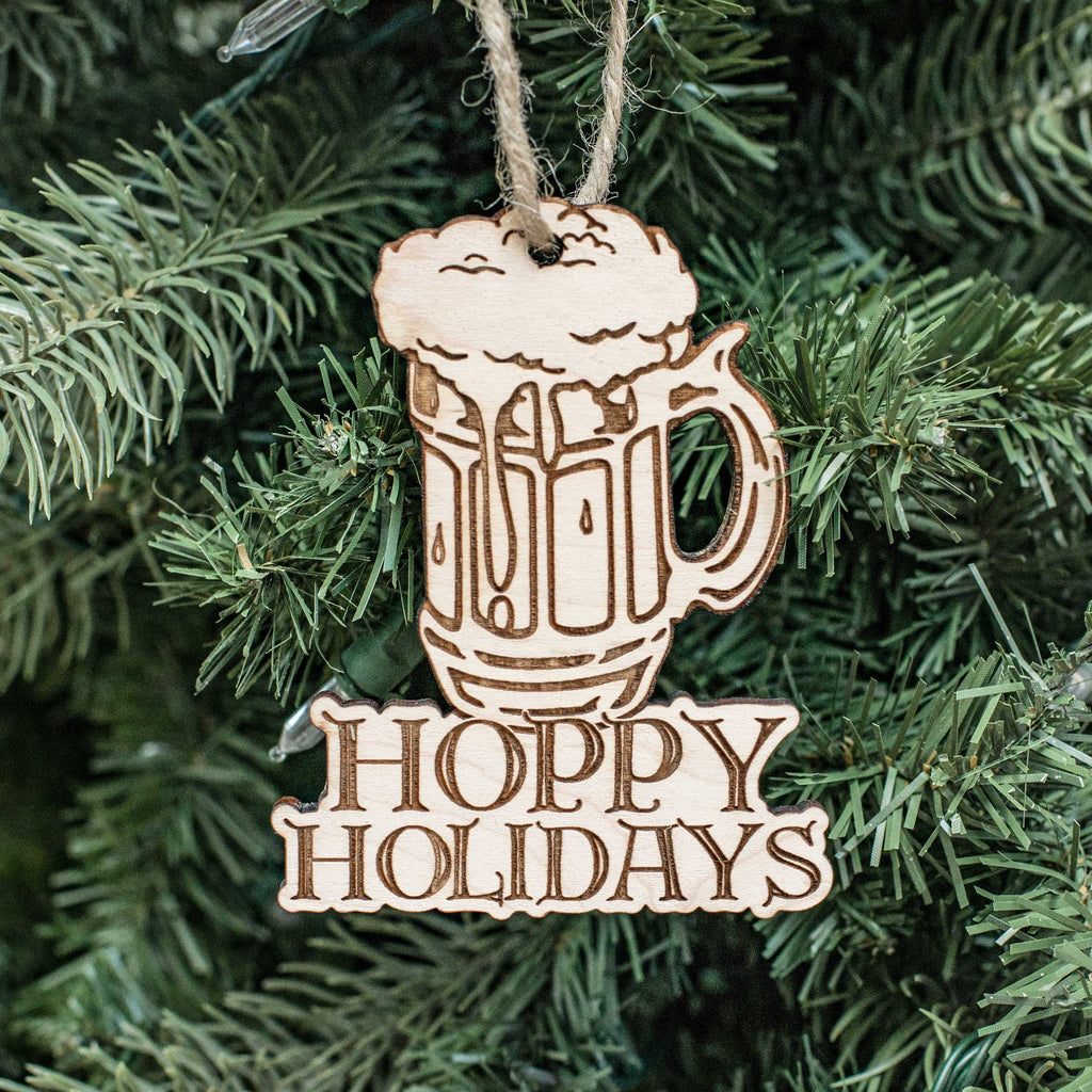 Ornament - Hoppy Holidays - Raw Wood 3x4in