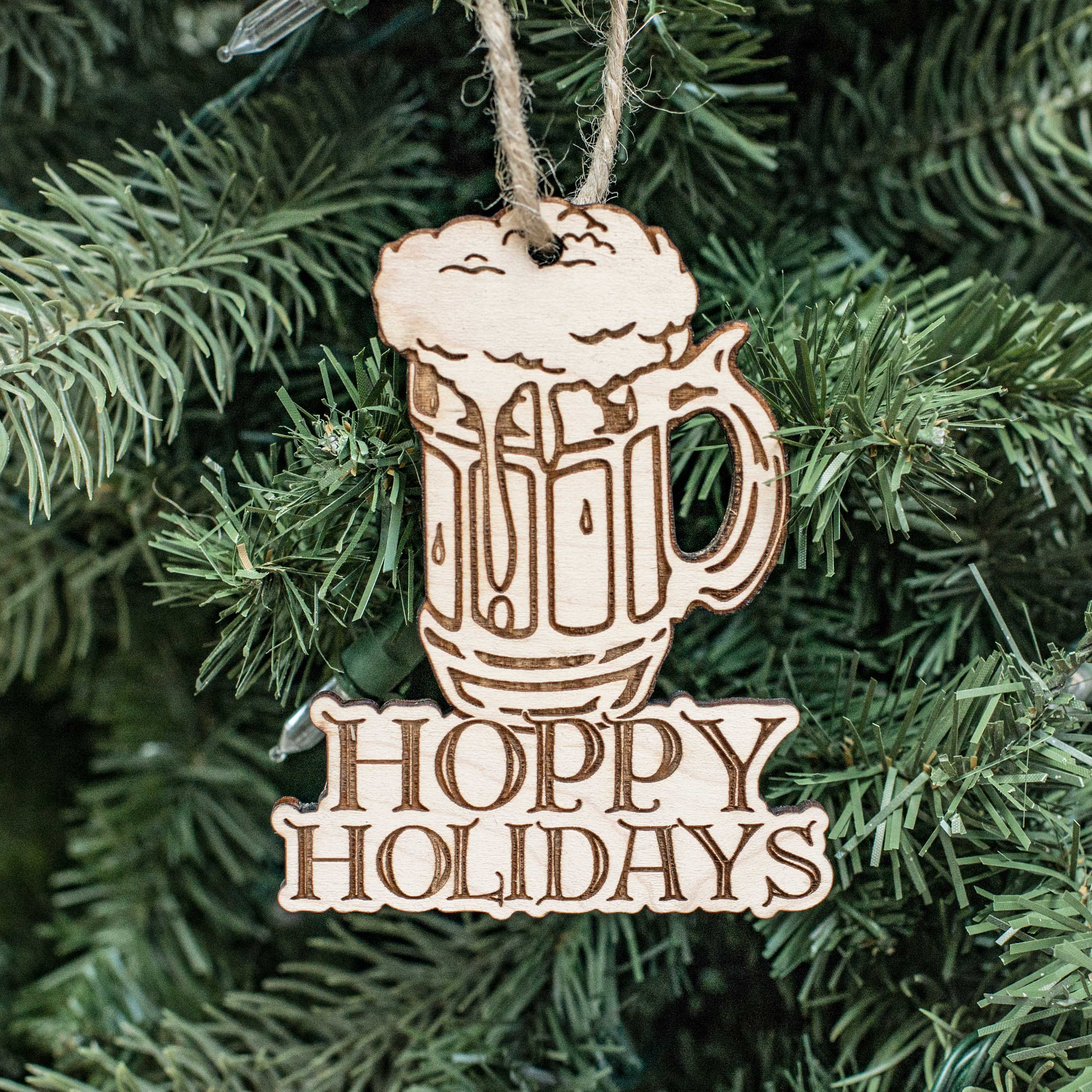 Ornament - Hoppy Holidays - Raw Wood 3x4in