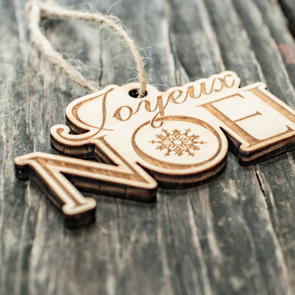 Ornament - Joyeux Noel - Raw Wood 4x2in