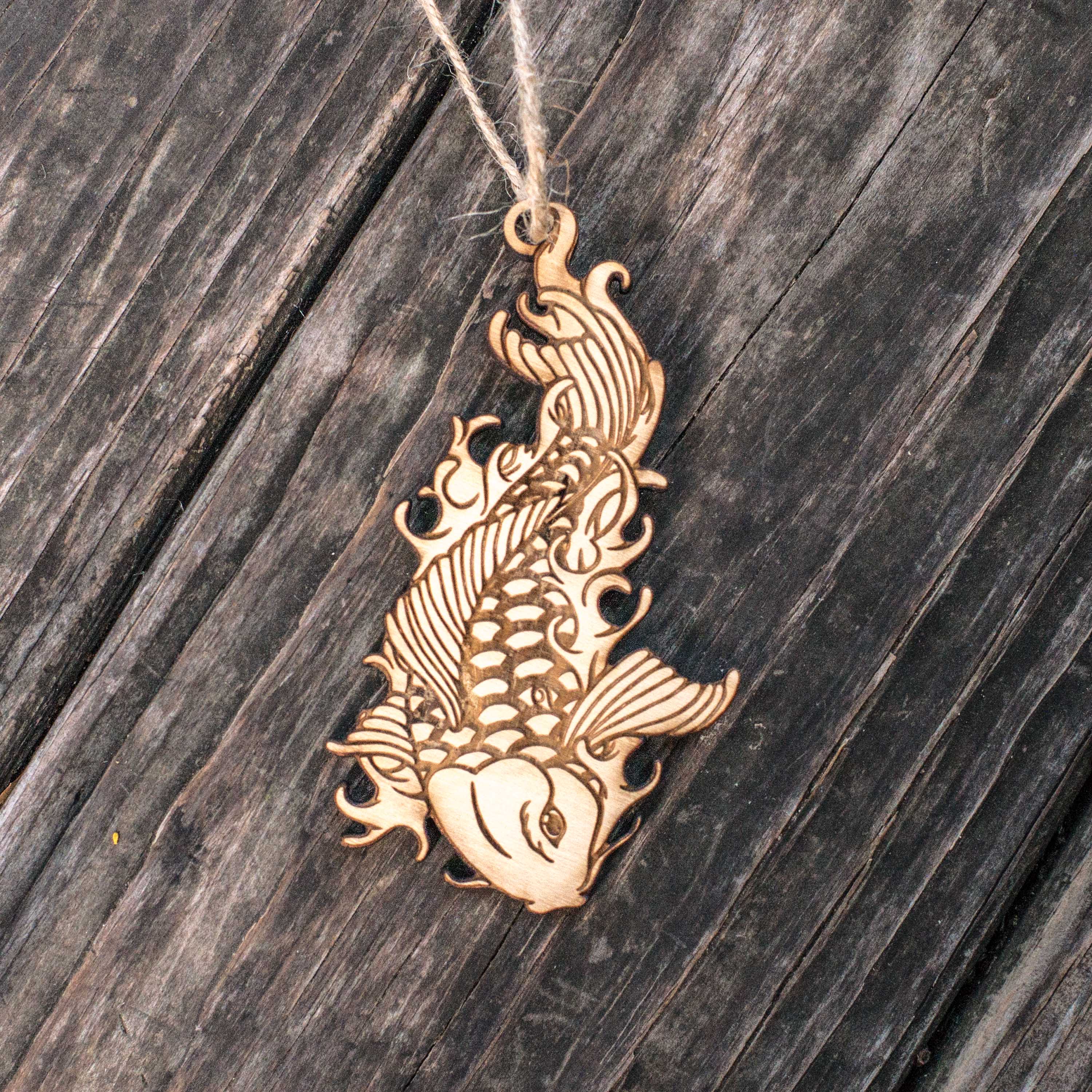Ornament - Koi - Raw Wood 2x4in