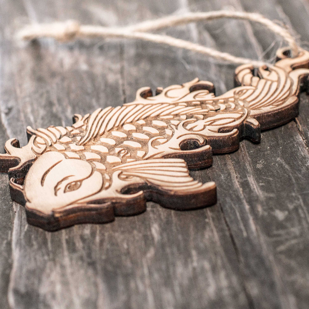 Ornament - Koi - Raw Wood 2x4in