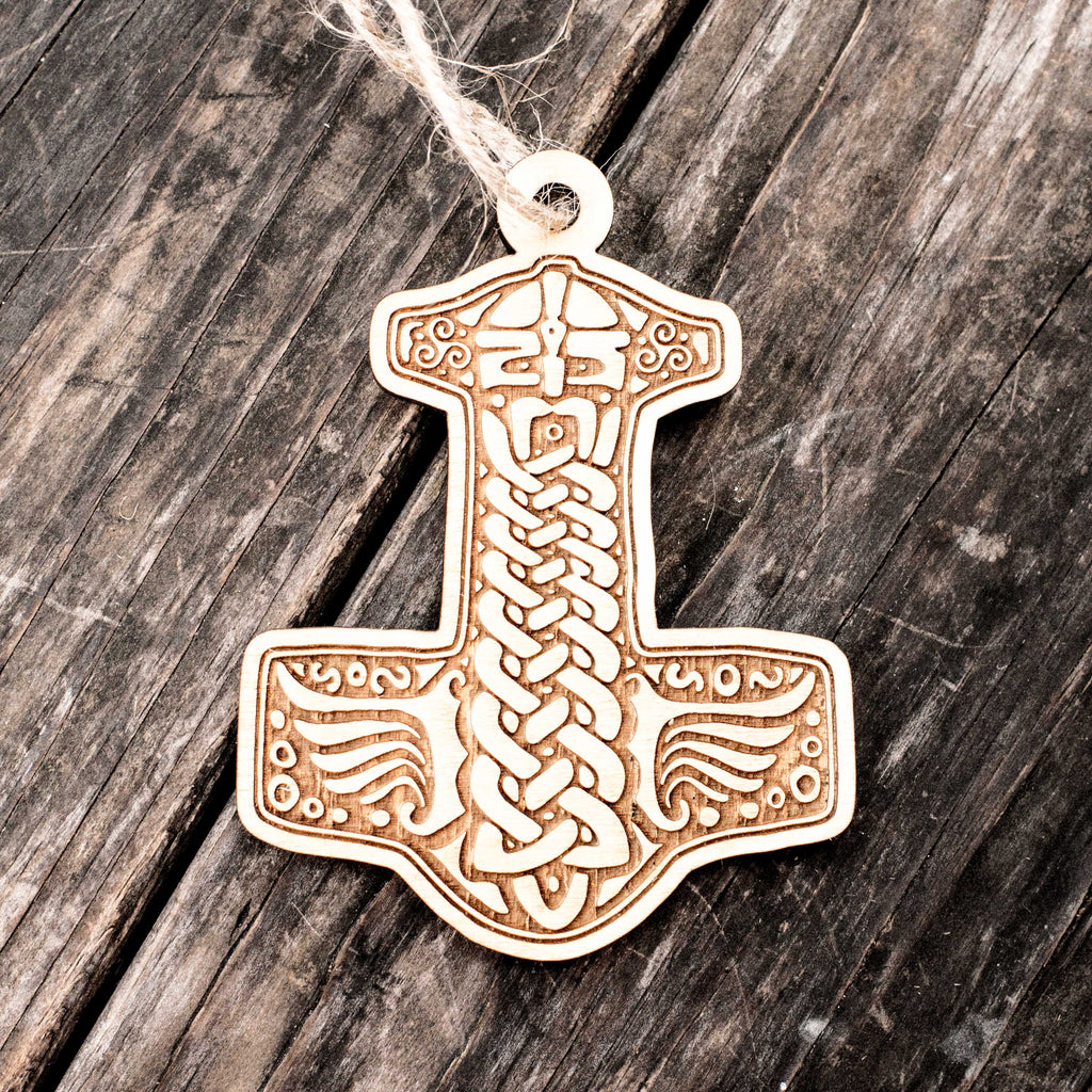 Ornament - Mjolnir - Raw Wood 3x4in