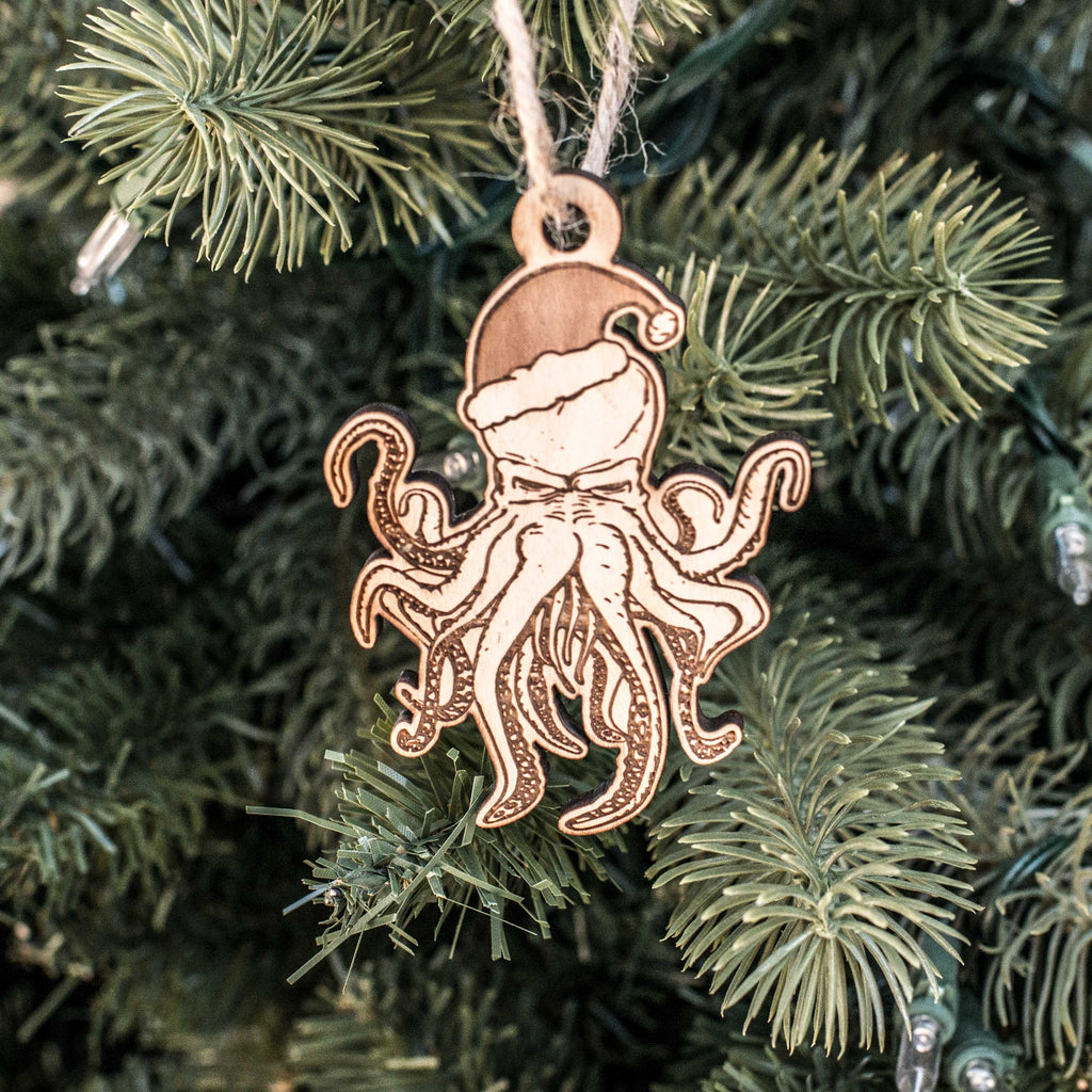 Ornament - Santa Cthulhu - Raw Wood 3x2in