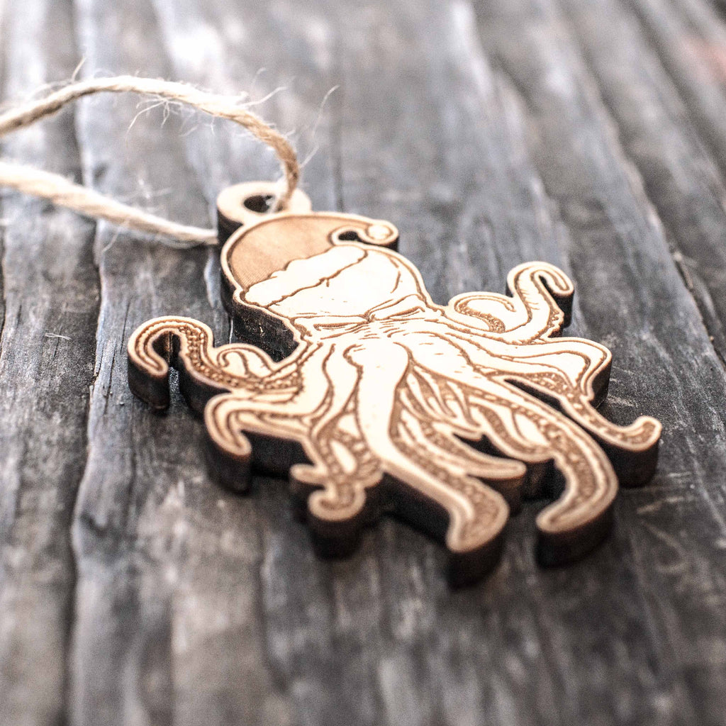 Ornament - Santa Cthulhu - Raw Wood 3x2in