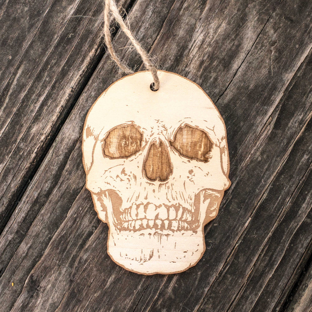 Ornament - Skull - Raw Wood 3x4in