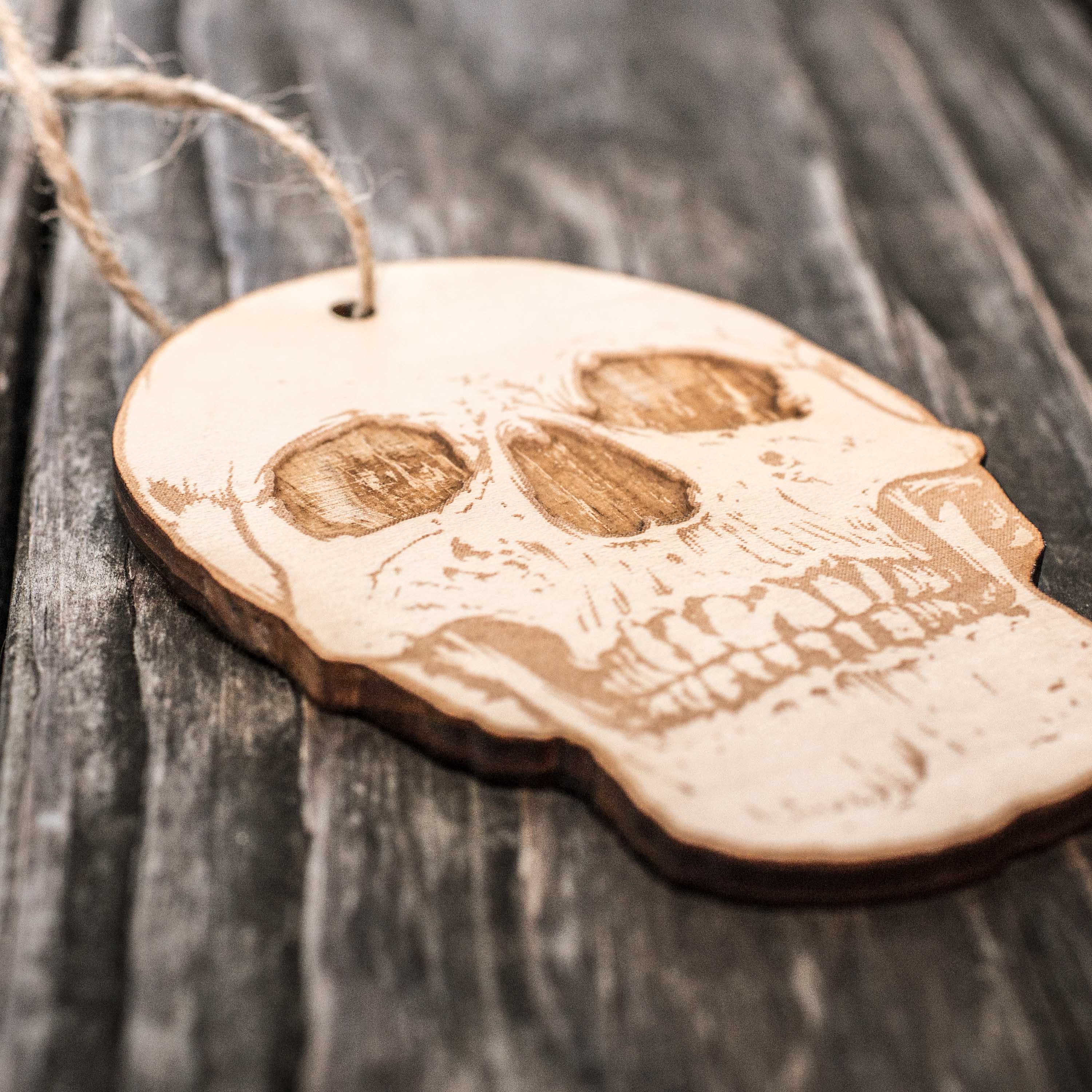 Ornament - Skull - Raw Wood 3x4in