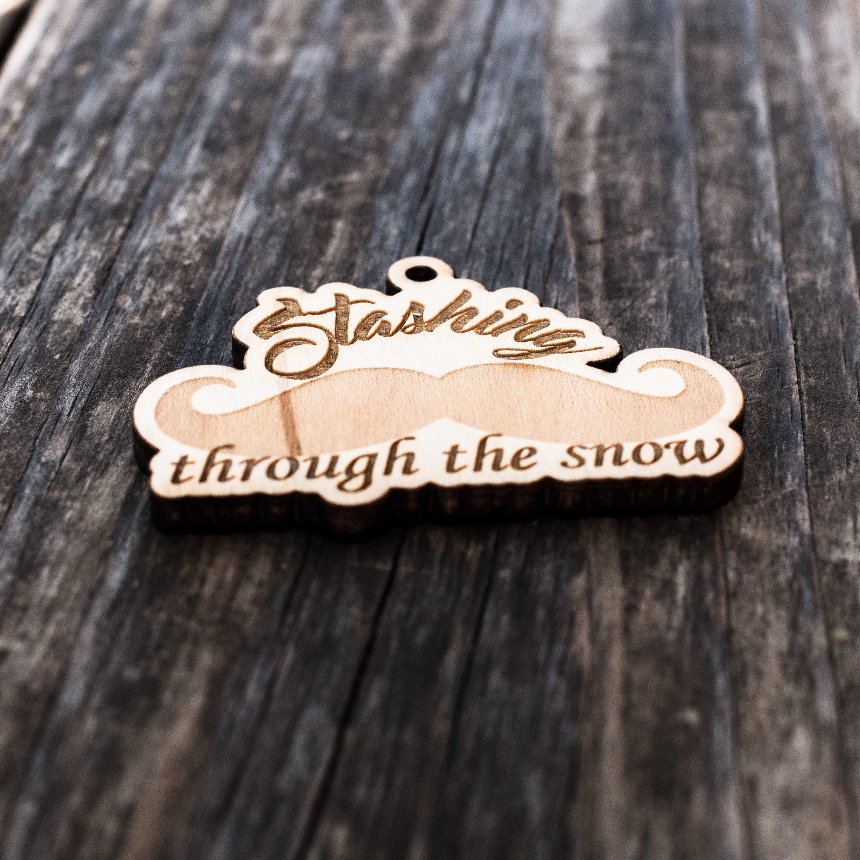 Ornament - Stashing Through the Snow - Raw Wood 2x3in