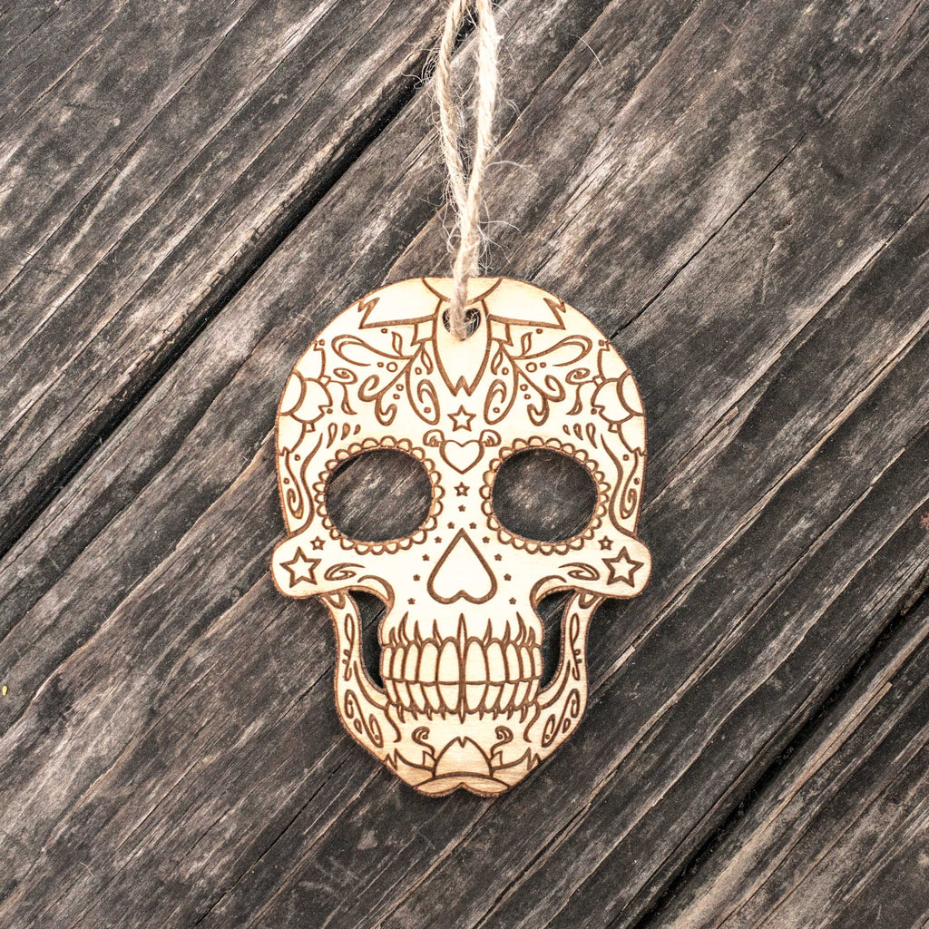 Ornament - Sugar Skull - Raw Wood 3x4in