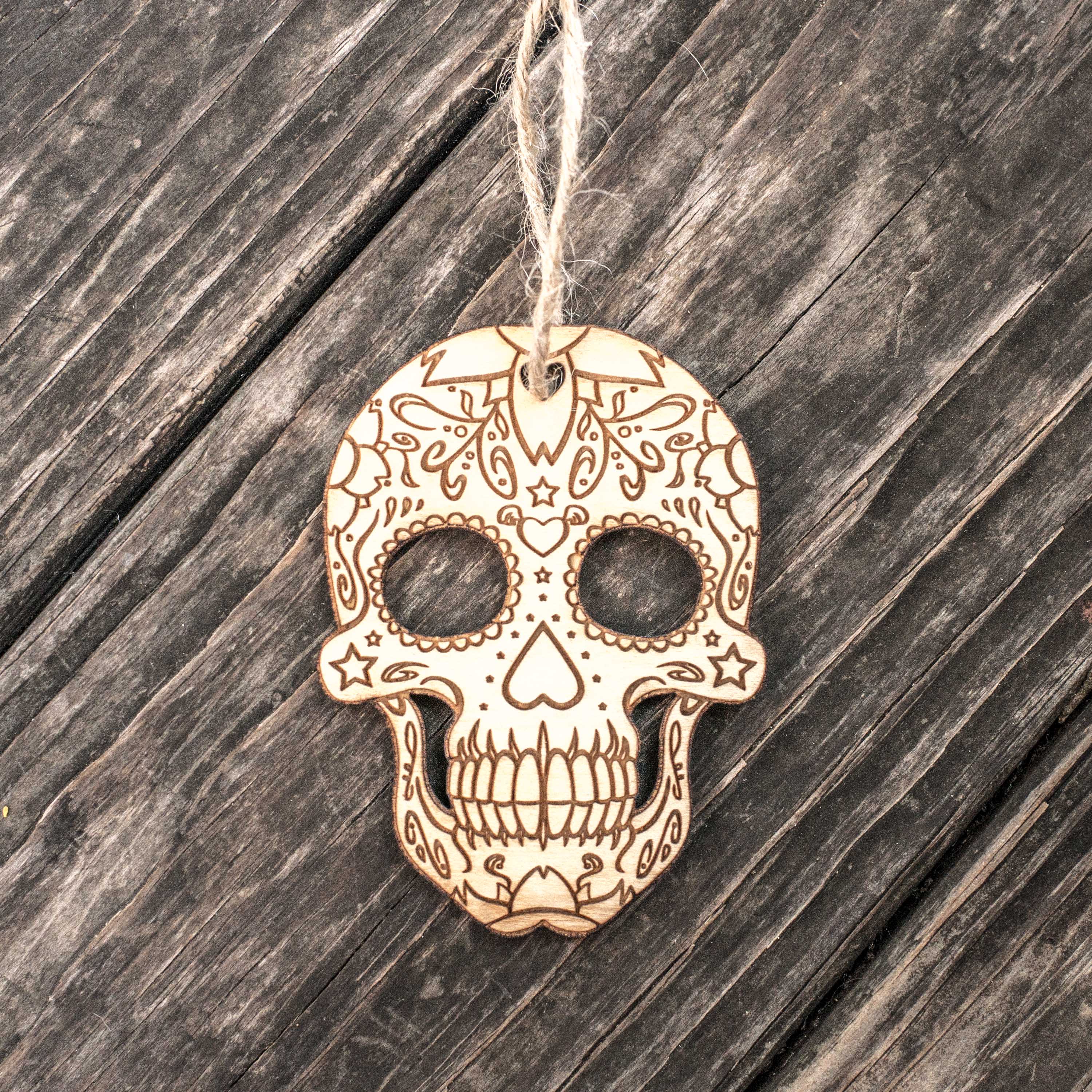 Ornament - Sugar Skull - Raw Wood 3x4in