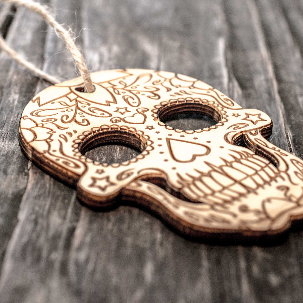 Ornament - Sugar Skull - Raw Wood 3x4in
