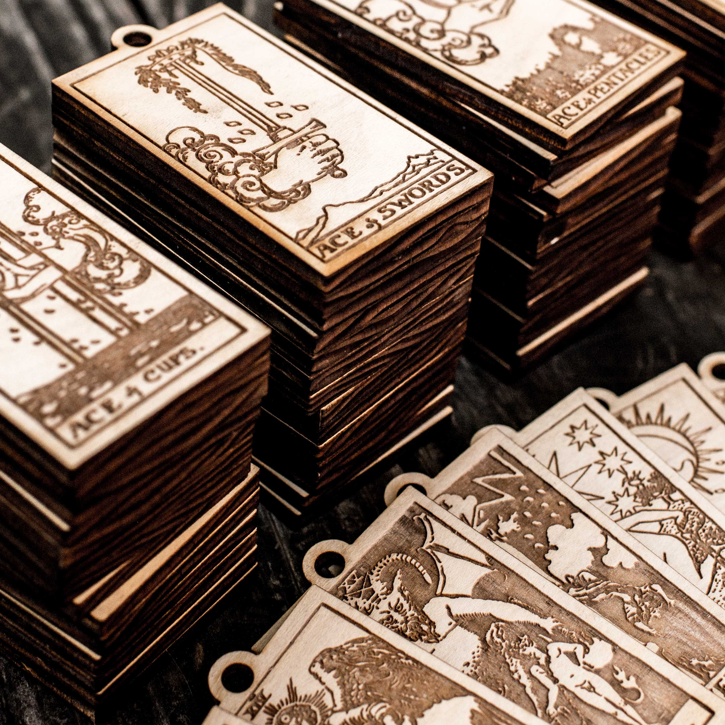 Ornament - Tarot Deck - Set of 78 - Raw Wood 2x3in