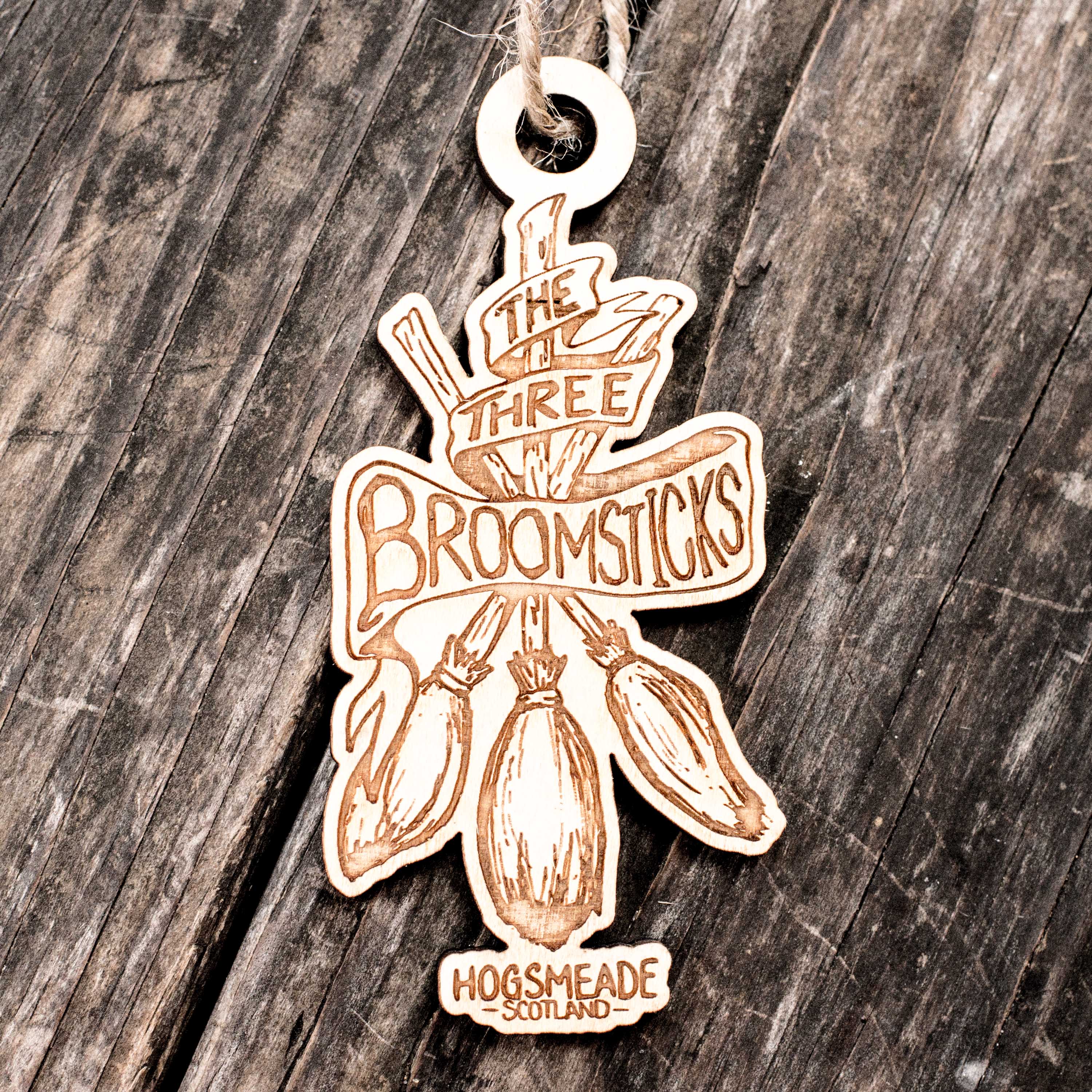 Ornament - The Three Broomsticks - Raw Wood 2x4in