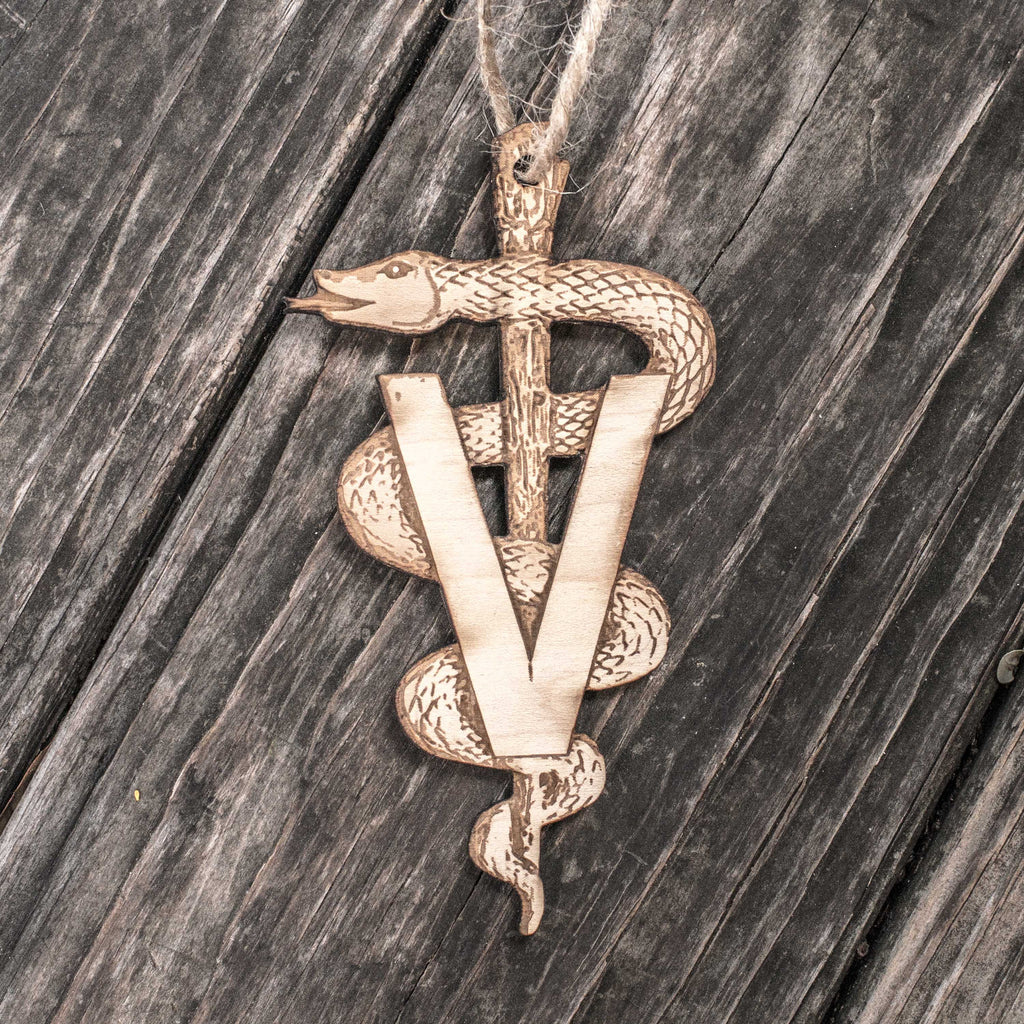 Ornament - Veterinarian Caduceus - Raw Wood 3x5in