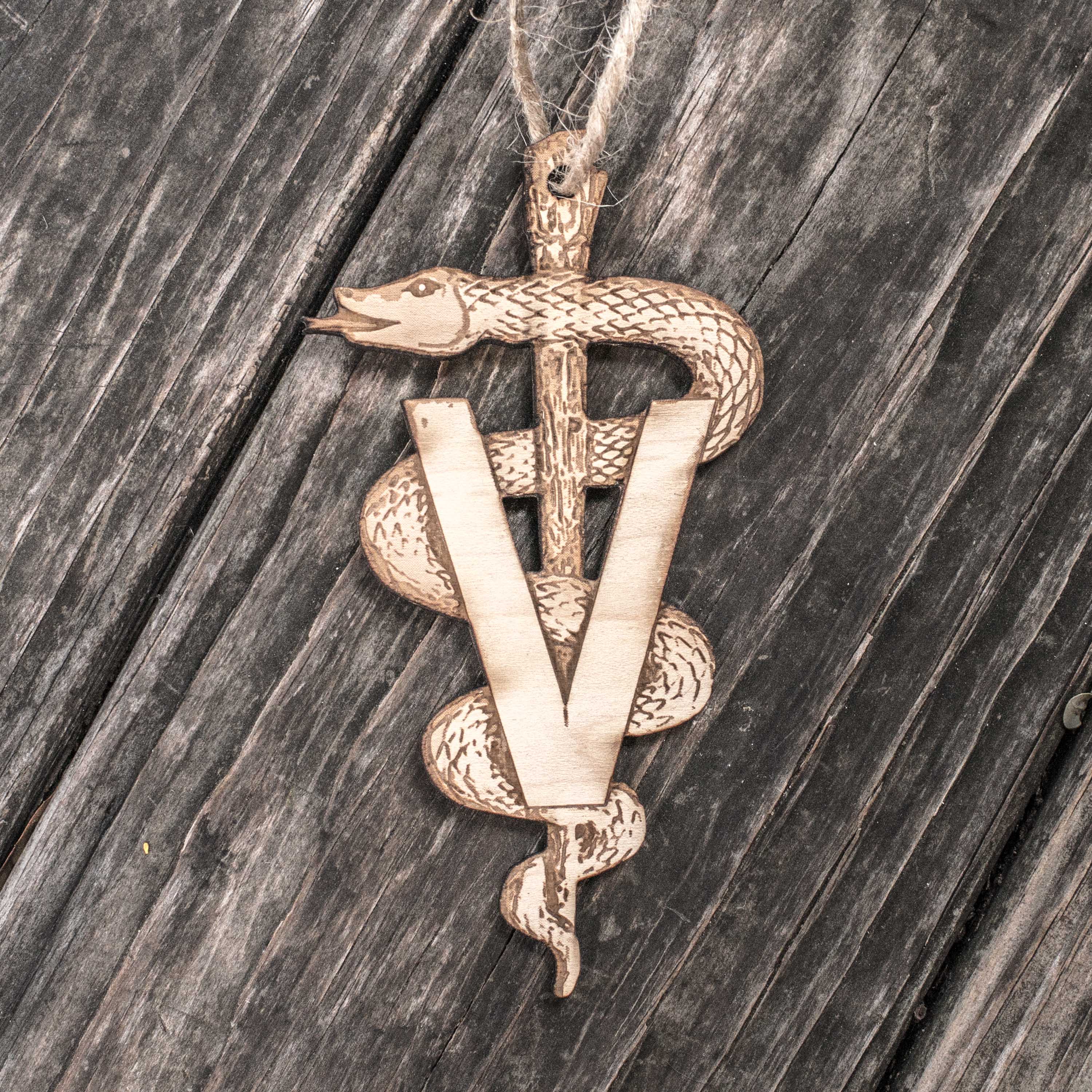 Ornament - Veterinarian Caduceus - Raw Wood 3x5in