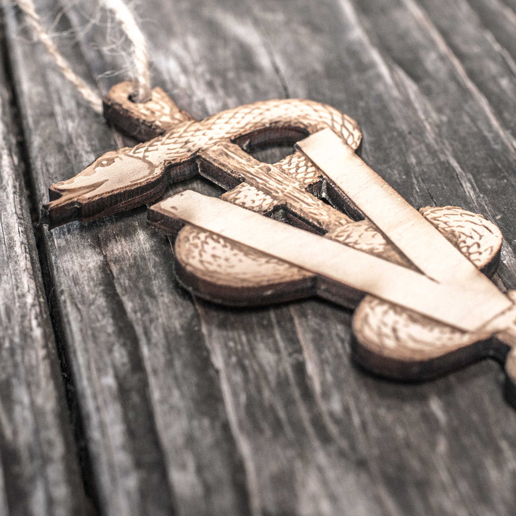 Ornament - Veterinarian Caduceus - Raw Wood 3x5in