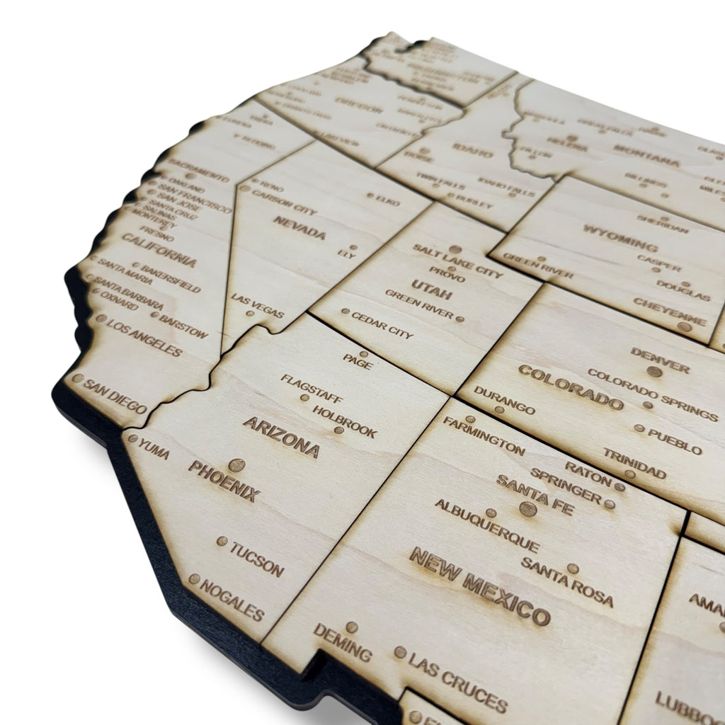 Detailed 50 State map with cities Puzzle - 18x13 Inches - 52 Piece Wood