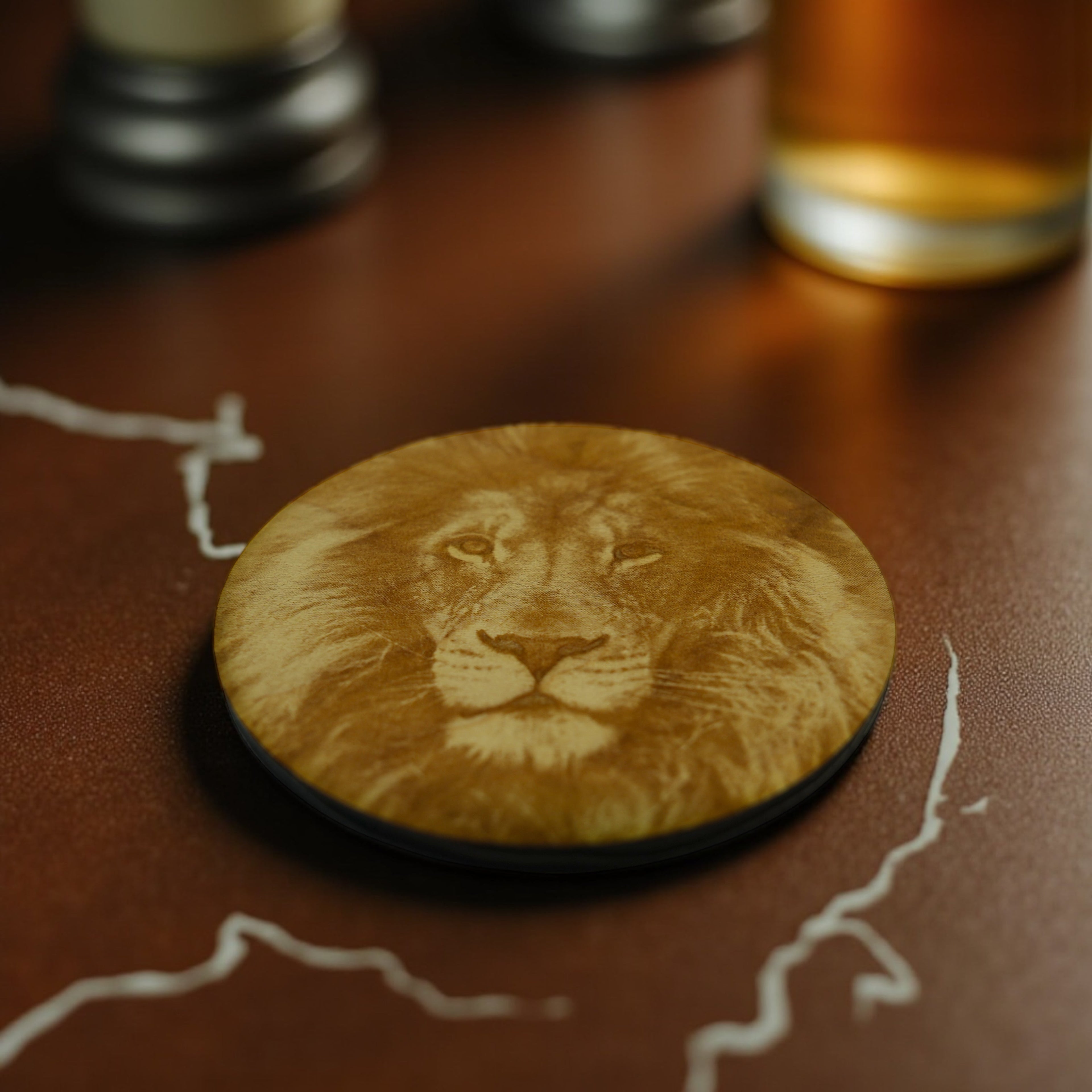 Coasters - Lion Set of 2 Raw Wood